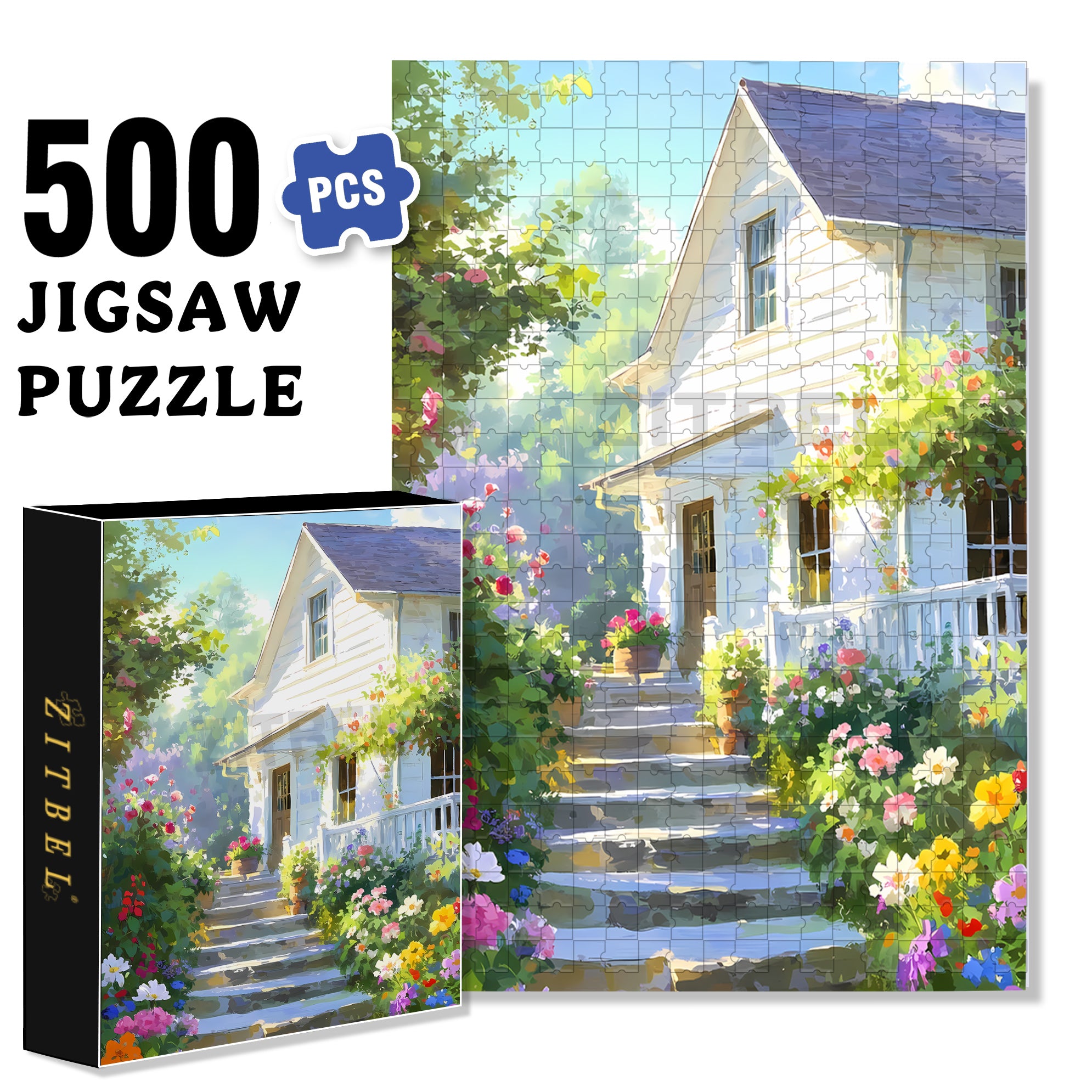 Climb Up The Stairs 500pcs/1000pcs Jigsaw Puzzle, Scratch-Resistant, Interactive Family Game & Brain-Boosting DIY Decor, Perfect for Halloween, Christmas & New Year Gifts, Family Puzzle Game