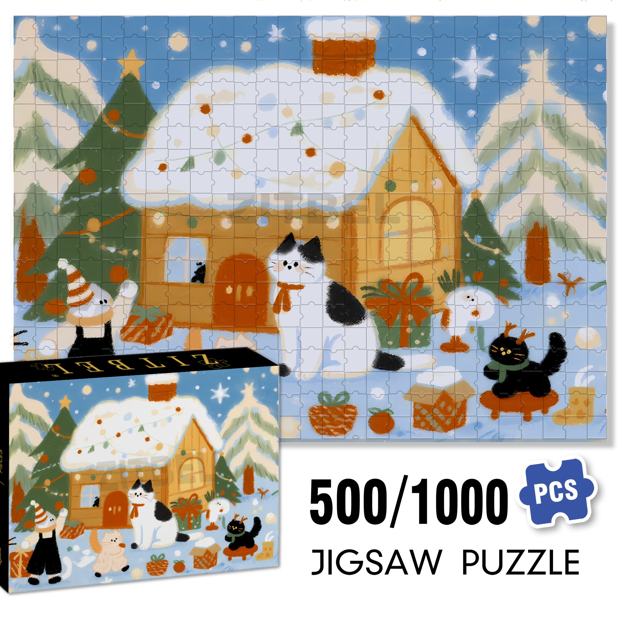 Cozy Cabin 500pcs/1000pcs Jigsaw Puzzle, Scratch-Resistant, Interactive Family Game & Brain-Boosting DIY Decor, Perfect for Halloween, Christmas & New Year Gifts, Family Puzzle Game
