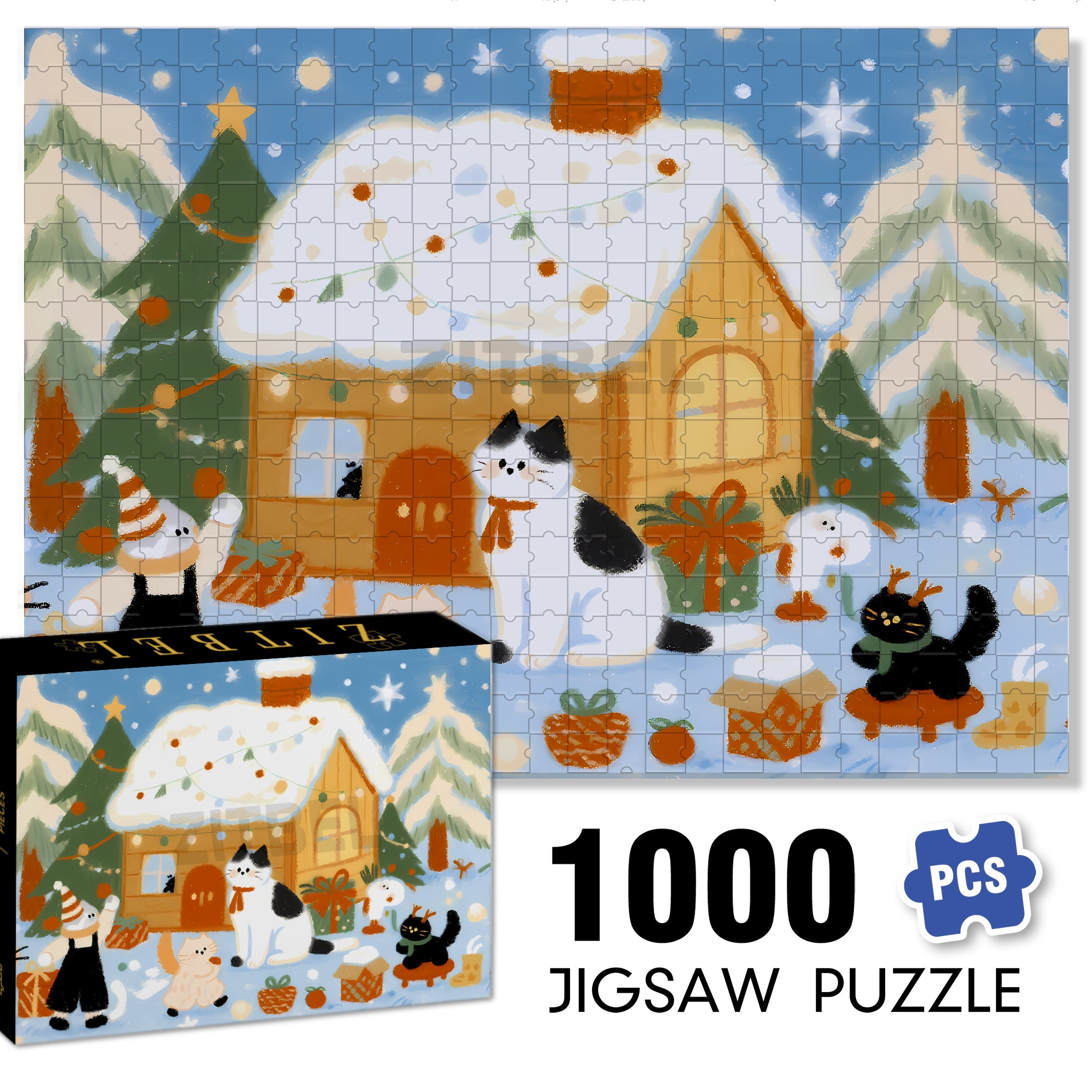 Cozy Cabin 500pcs/1000pcs Jigsaw Puzzle, Scratch-Resistant, Interactive Family Game & Brain-Boosting DIY Decor, Perfect for Halloween, Christmas & New Year Gifts, Family Puzzle Game