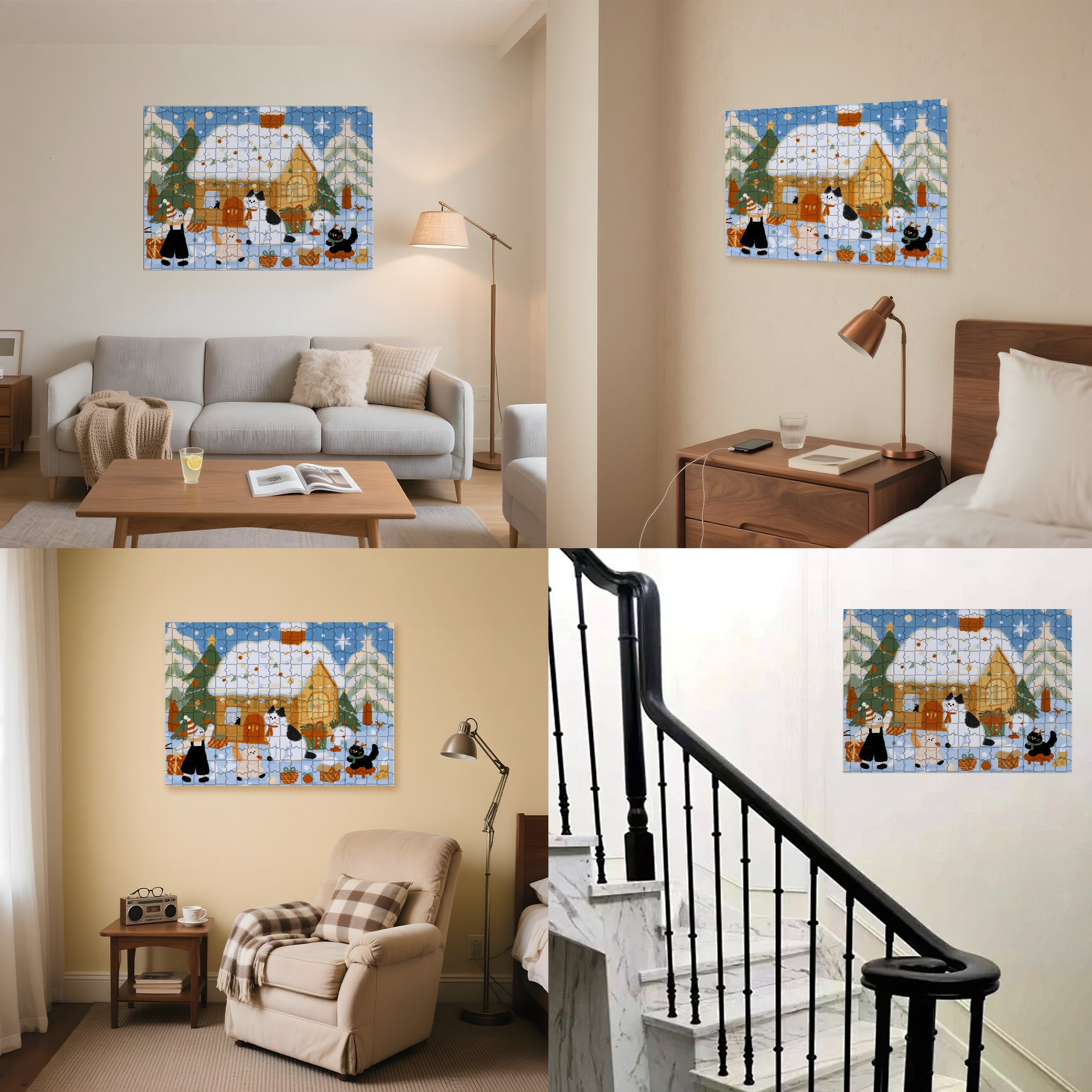 Cozy Cabin 500pcs/1000pcs Jigsaw Puzzle, Scratch-Resistant, Interactive Family Game & Brain-Boosting DIY Decor, Perfect for Halloween, Christmas & New Year Gifts, Family Puzzle Game