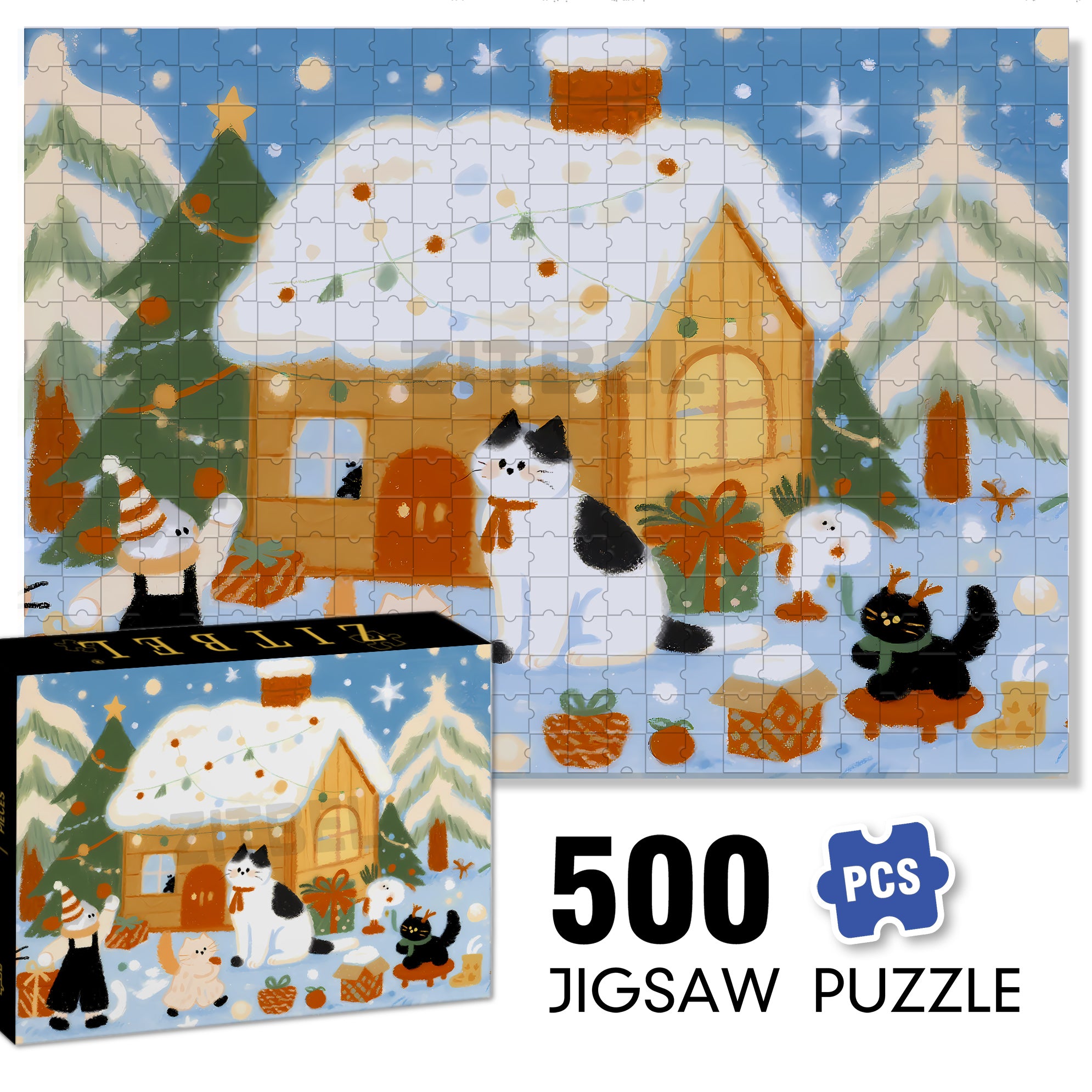 Cozy Cabin 500pcs/1000pcs Jigsaw Puzzle, Scratch-Resistant, Interactive Family Game & Brain-Boosting DIY Decor, Perfect for Halloween, Christmas & New Year Gifts, Family Puzzle Game