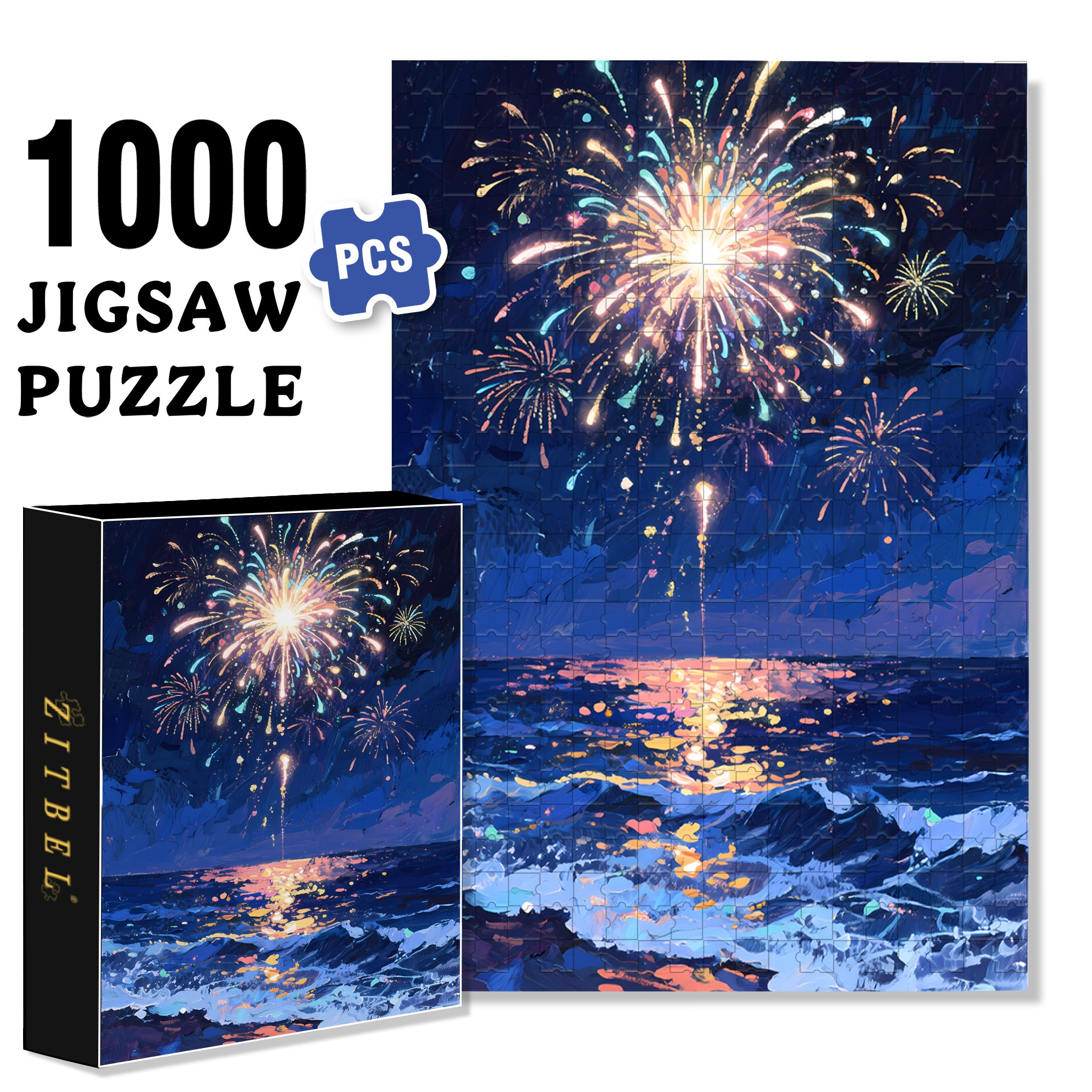 Fireworks At Sea 500pcs/1000pcs Jigsaw Puzzle, Scratch-Resistant, Interactive Family Game & Brain-Boosting DIY Decor, Perfect for Halloween, Christmas & New Year Gifts, Family Puzzle Game
