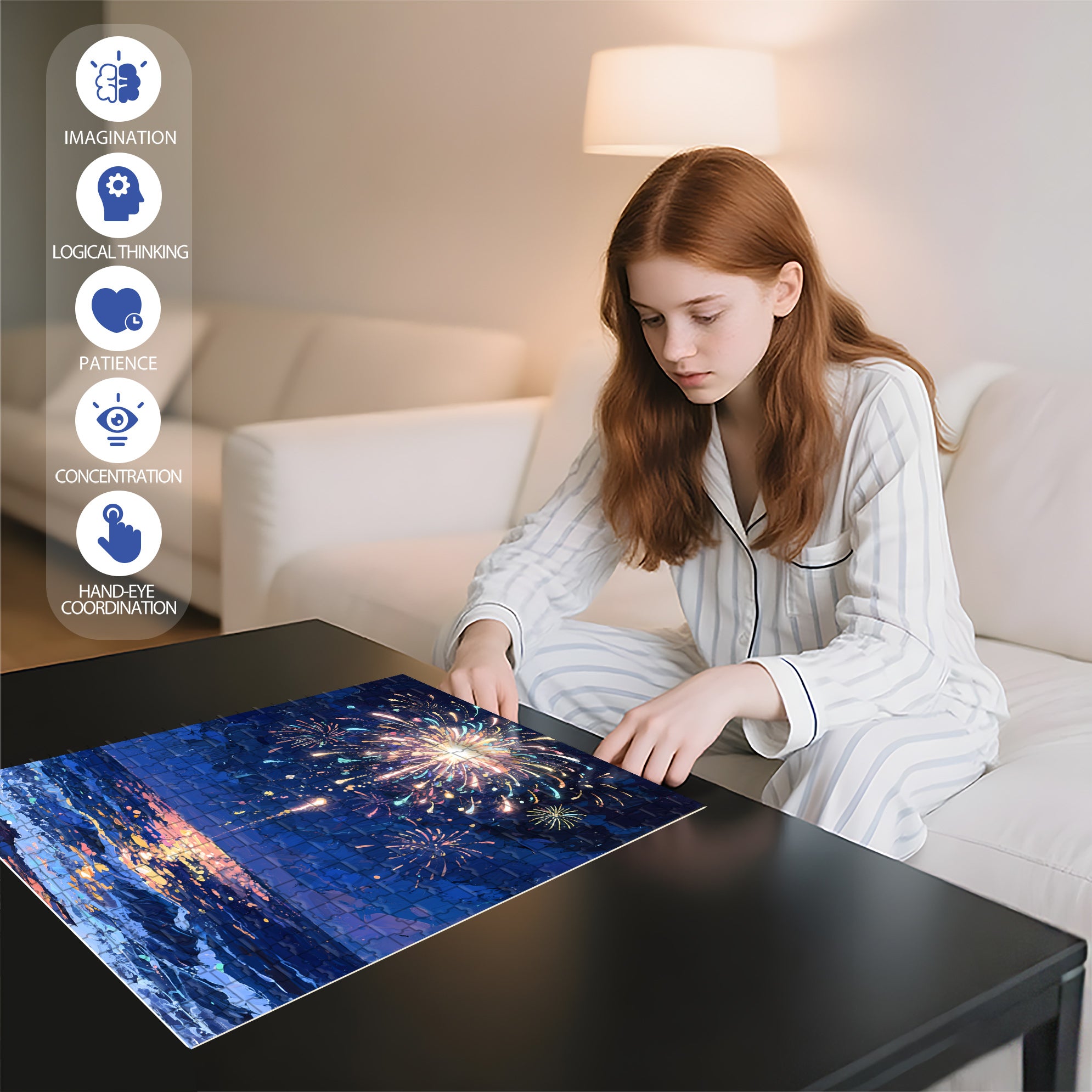 Fireworks At Sea 500pcs/1000pcs Jigsaw Puzzle, Scratch-Resistant, Interactive Family Game & Brain-Boosting DIY Decor, Perfect for Halloween, Christmas & New Year Gifts, Family Puzzle Game