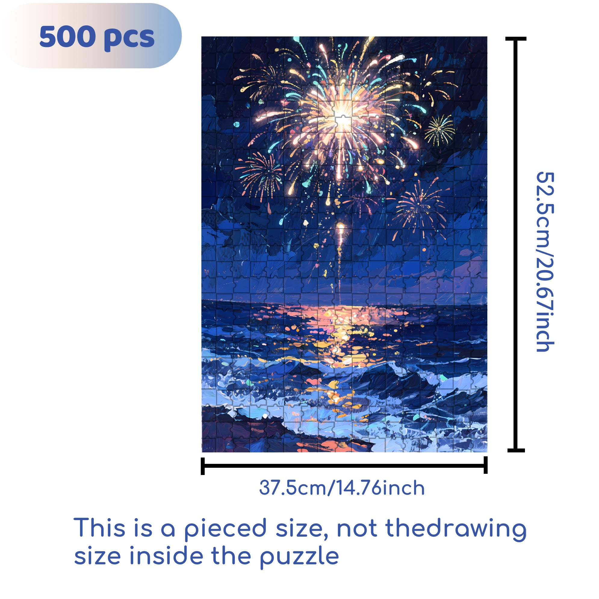 Fireworks At Sea 500pcs/1000pcs Jigsaw Puzzle, Scratch-Resistant, Interactive Family Game & Brain-Boosting DIY Decor, Perfect for Halloween, Christmas & New Year Gifts, Family Puzzle Game
