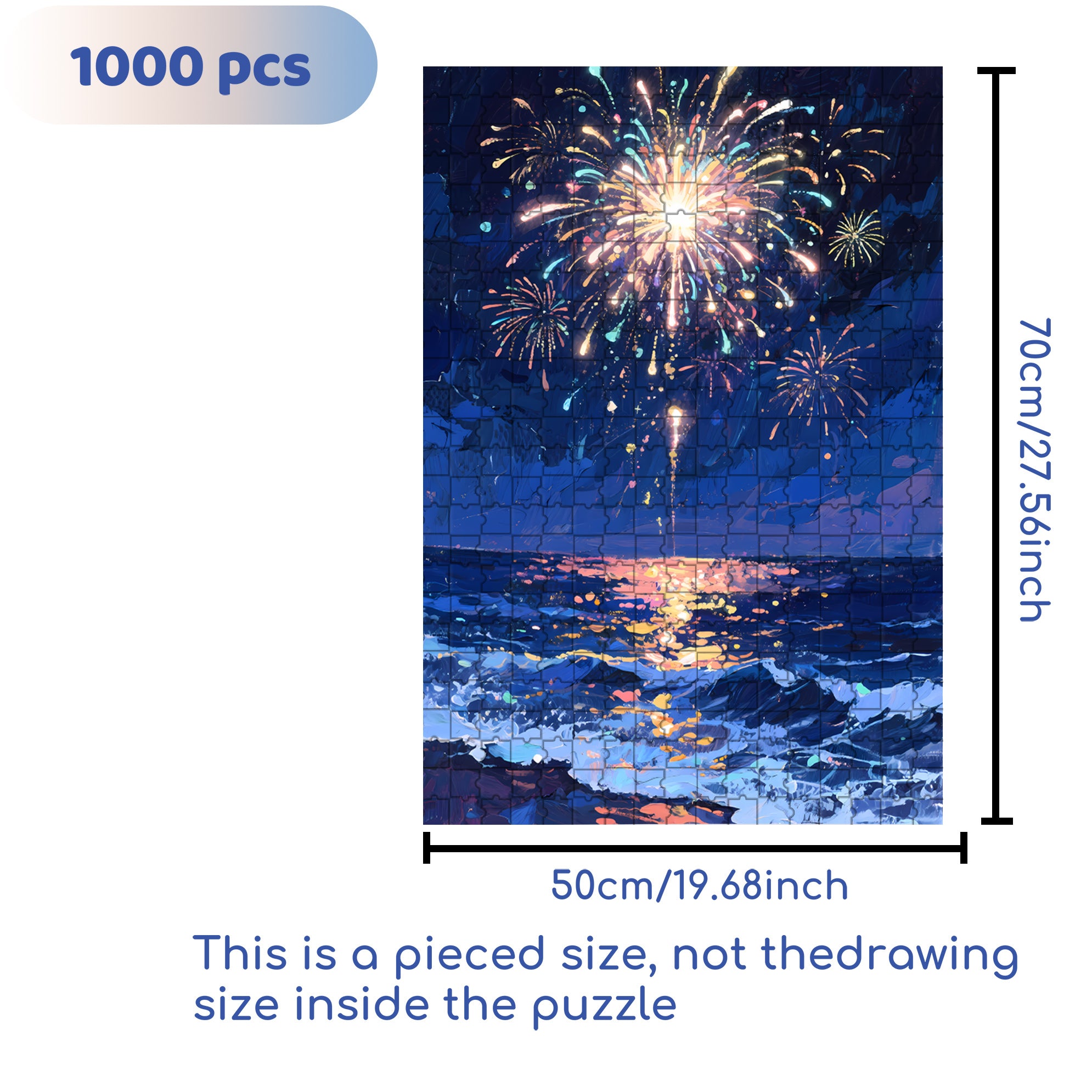 Fireworks At Sea 500pcs/1000pcs Jigsaw Puzzle, Scratch-Resistant, Interactive Family Game & Brain-Boosting DIY Decor, Perfect for Halloween, Christmas & New Year Gifts, Family Puzzle Game