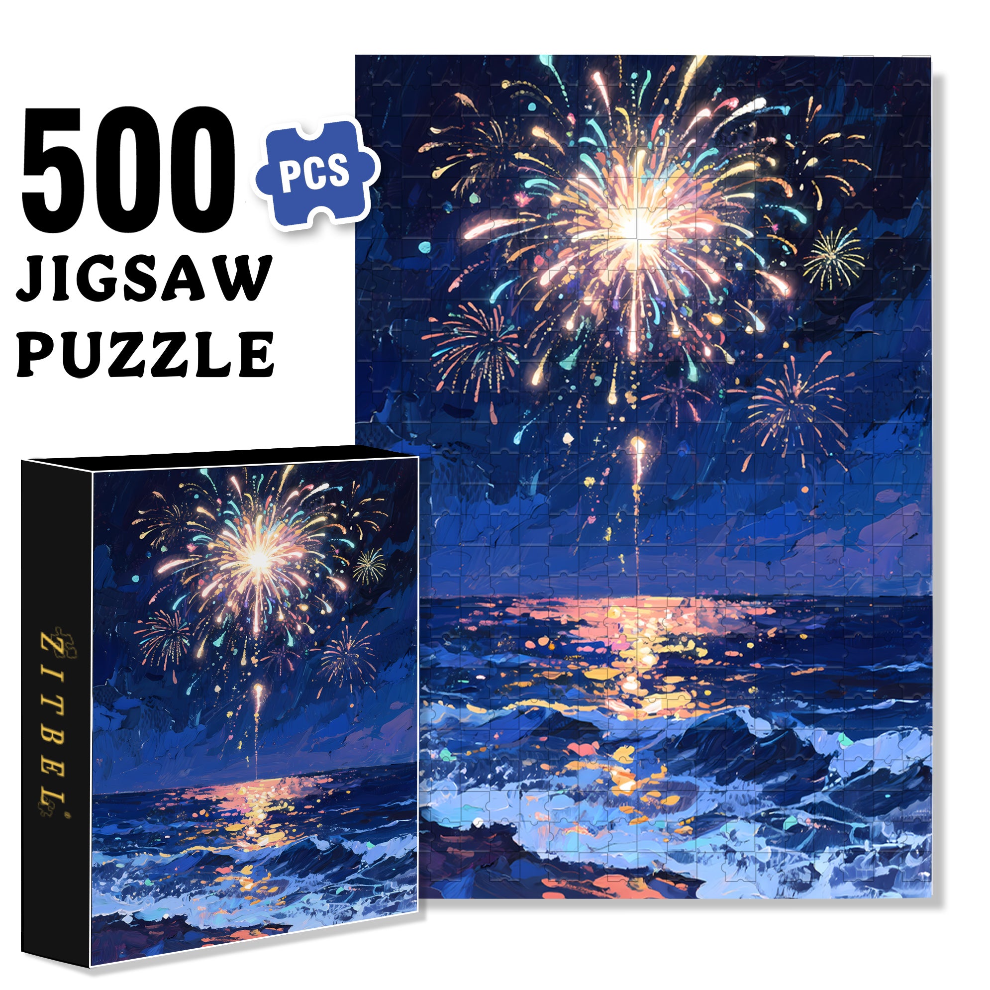 Fireworks At Sea 500pcs/1000pcs Jigsaw Puzzle, Scratch-Resistant, Interactive Family Game & Brain-Boosting DIY Decor, Perfect for Halloween, Christmas & New Year Gifts, Family Puzzle Game
