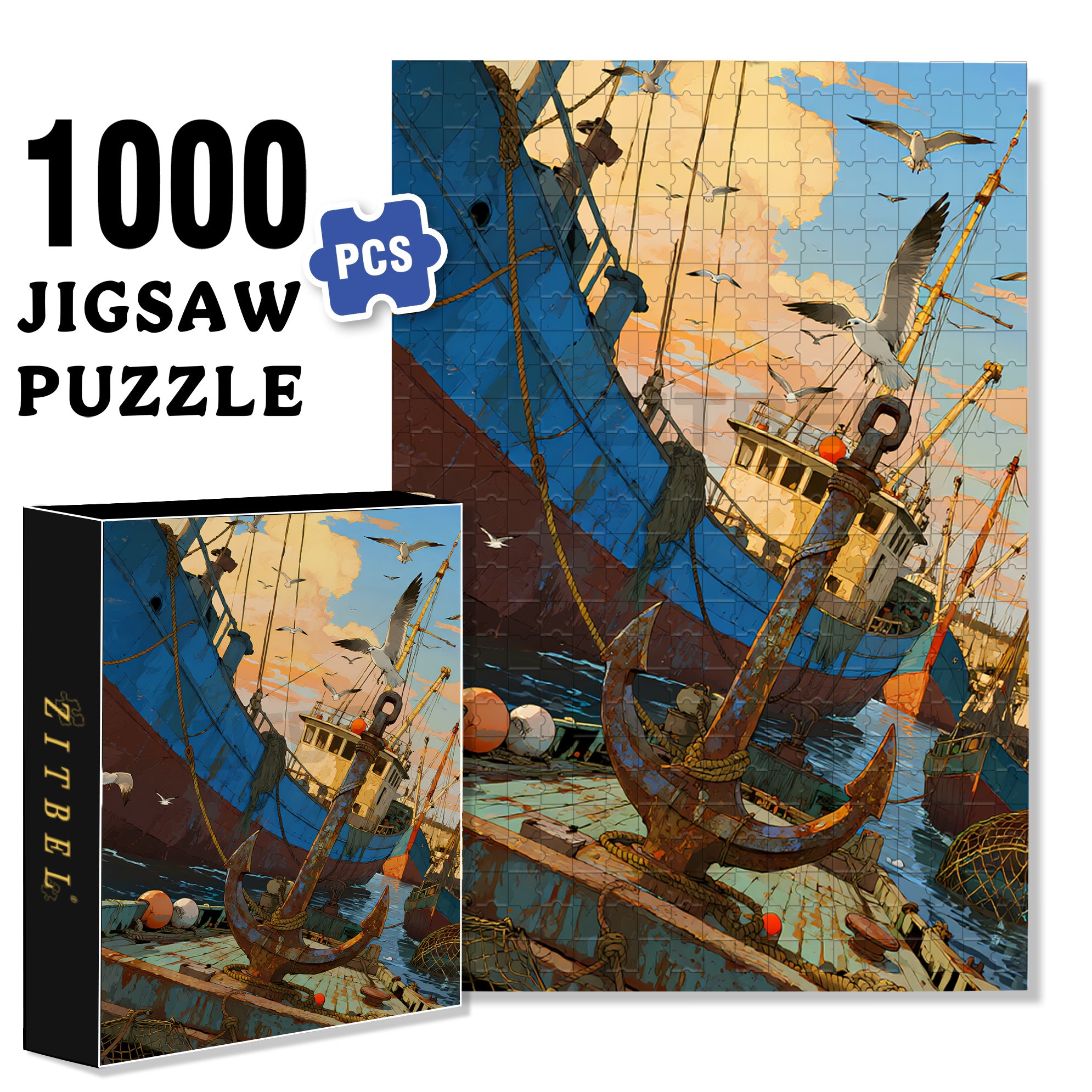 Fishing Port 500pcs/1000pcs Jigsaw Puzzle, Scratch-Resistant, Interactive Family Game & Brain-Boosting DIY Decor, Perfect for Halloween, Christmas & New Year Gifts, Family Puzzle Game