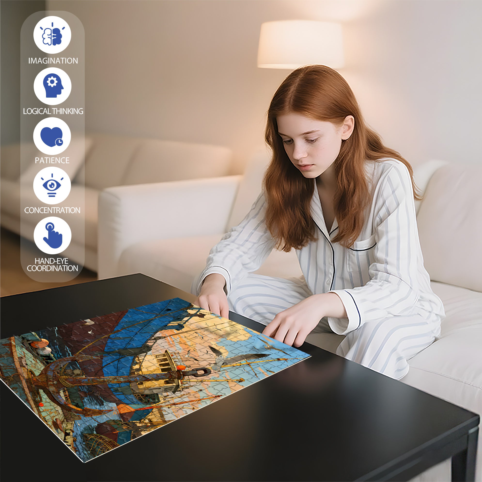 Fishing Port 500pcs/1000pcs Jigsaw Puzzle, Scratch-Resistant, Interactive Family Game & Brain-Boosting DIY Decor, Perfect for Halloween, Christmas & New Year Gifts, Family Puzzle Game