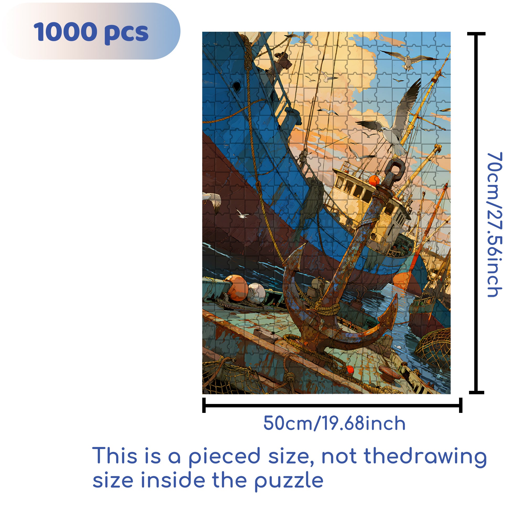 Fishing Port 500pcs/1000pcs Jigsaw Puzzle, Scratch-Resistant, Interactive Family Game & Brain-Boosting DIY Decor, Perfect for Halloween, Christmas & New Year Gifts, Family Puzzle Game