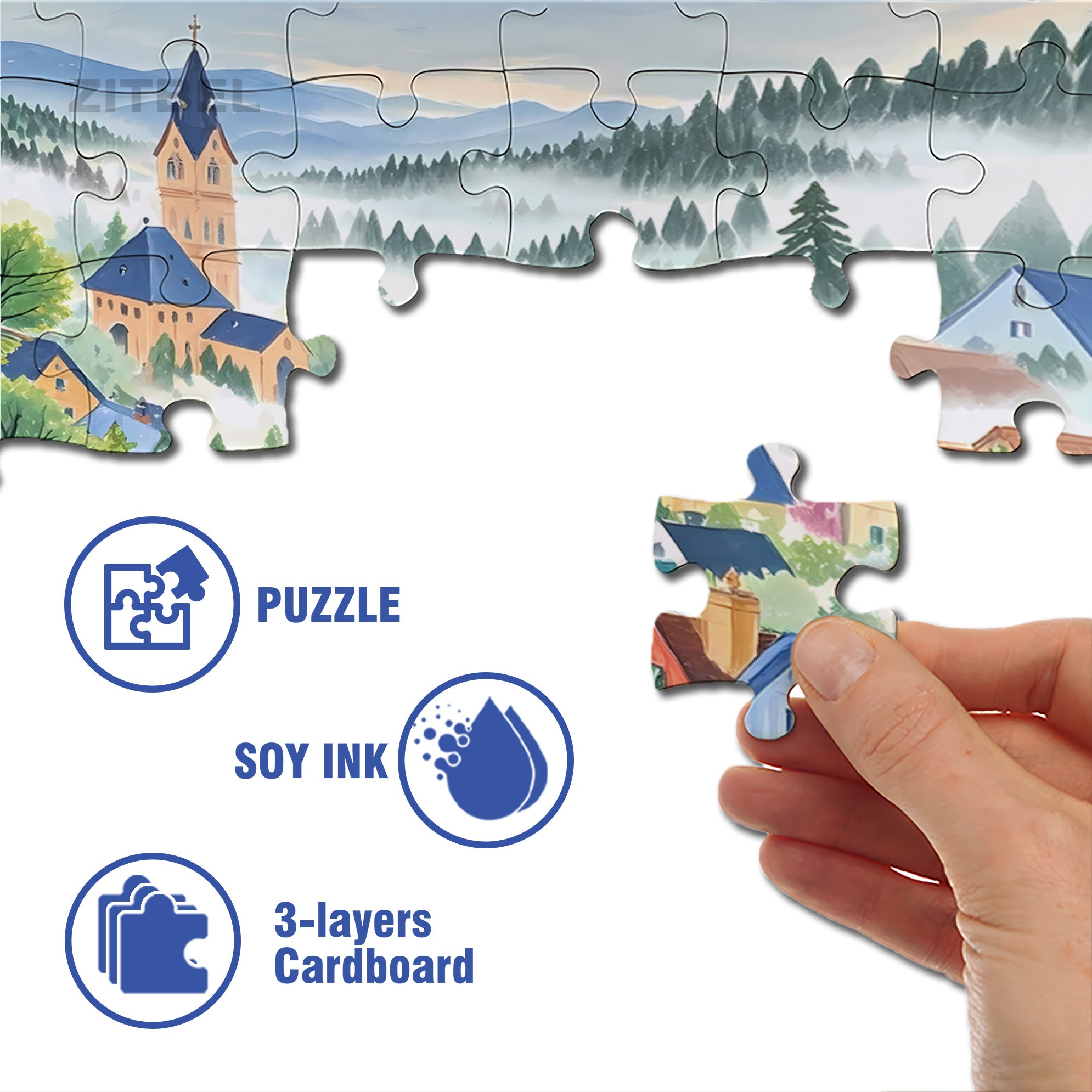 Garden Town 500pcs/1000pcs Jigsaw Puzzle, Scratch-Resistant, Interactive Family Game & Brain-Boosting DIY Decor, Perfect for Halloween, Christmas & New Year Gifts, Family Puzzle Game