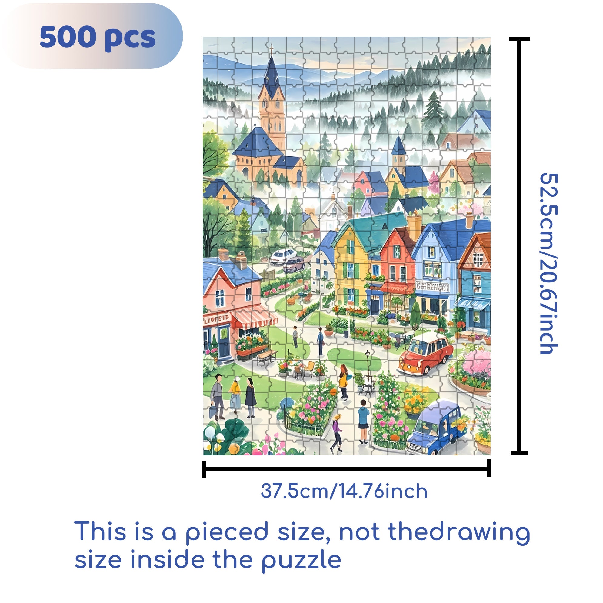 Garden Town 500pcs/1000pcs Jigsaw Puzzle, Scratch-Resistant, Interactive Family Game & Brain-Boosting DIY Decor, Perfect for Halloween, Christmas & New Year Gifts, Family Puzzle Game