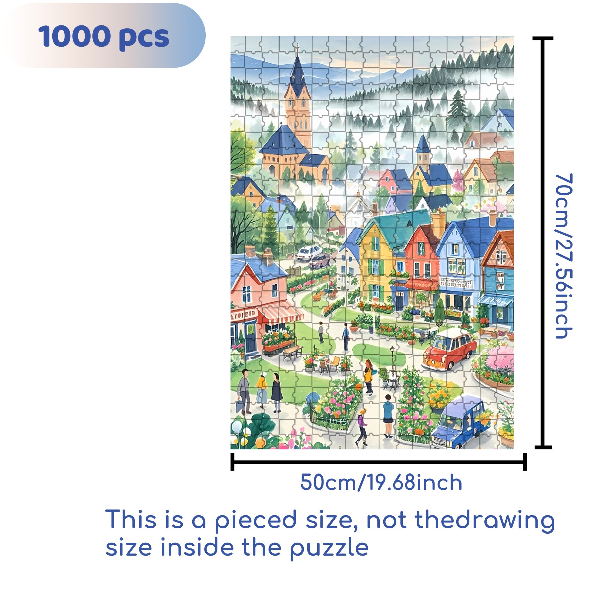 Garden Town 500pcs/1000pcs Jigsaw Puzzle, Scratch-Resistant, Interactive Family Game & Brain-Boosting DIY Decor, Perfect for Halloween, Christmas & New Year Gifts, Family Puzzle Game