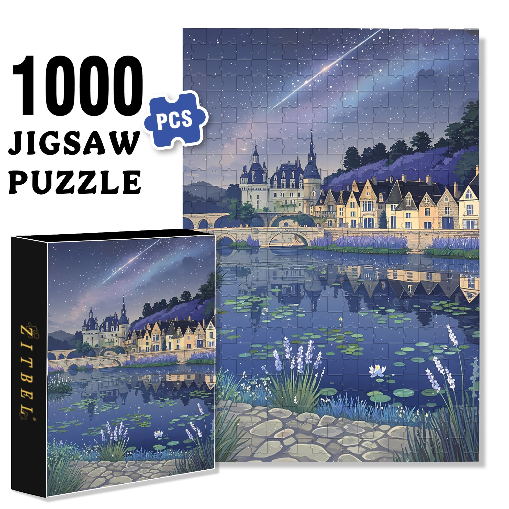 Lavender Town 500pcs/1000pcs Jigsaw Puzzle, Scratch-Resistant, Interactive Family Game & Brain-Boosting DIY Decor, Perfect for Halloween, Christmas & New Year Gifts, Family Puzzle Game