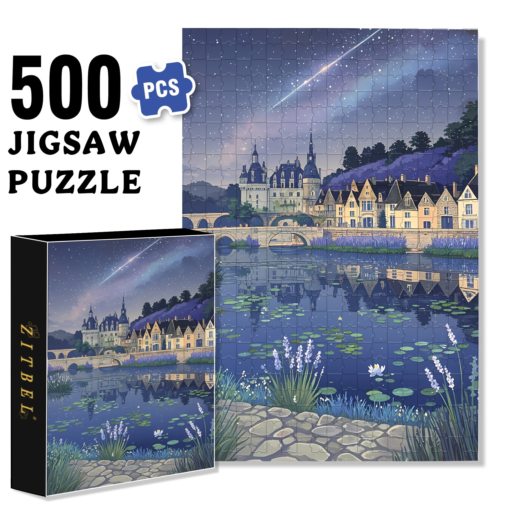 Lavender Town 500pcs/1000pcs Jigsaw Puzzle, Scratch-Resistant, Interactive Family Game & Brain-Boosting DIY Decor, Perfect for Halloween, Christmas & New Year Gifts, Family Puzzle Game