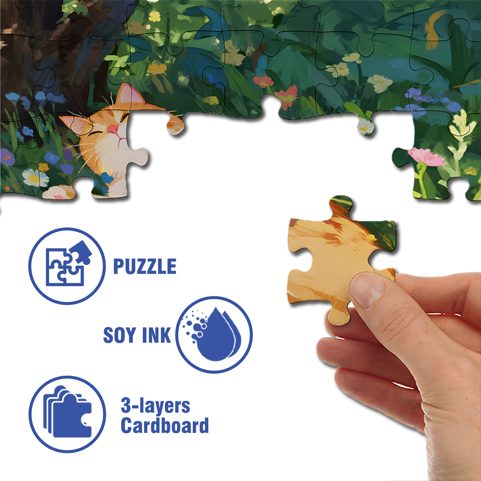 Lazy Orange Cat 500pcs/1000pcs Jigsaw Puzzle, Scratch-Resistant, Interactive Family Game & Brain-Boosting DIY Decor, Perfect for Halloween, Christmas & New Year Gifts, Family Puzzle Game