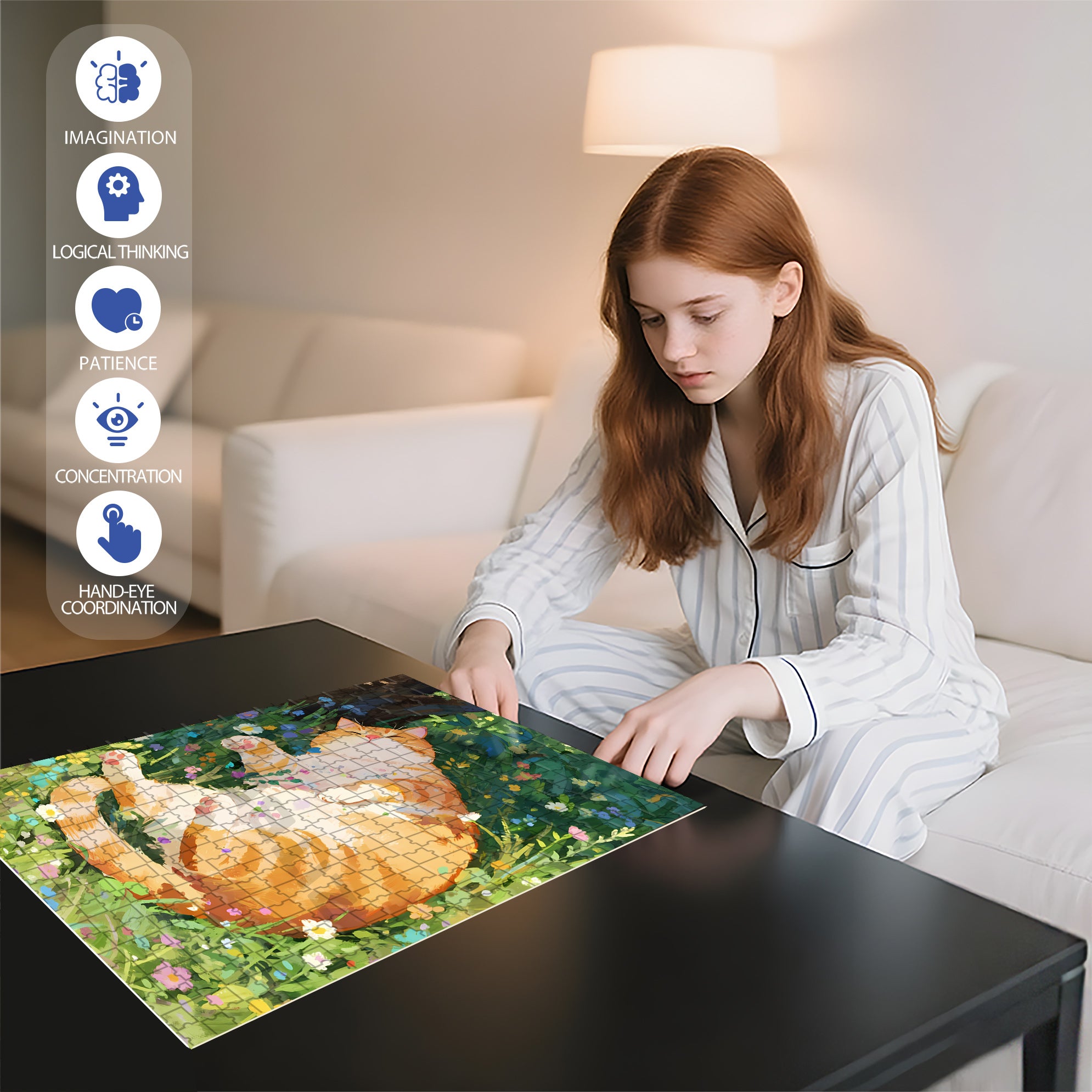 Lazy Orange Cat 500pcs/1000pcs Jigsaw Puzzle, Scratch-Resistant, Interactive Family Game & Brain-Boosting DIY Decor, Perfect for Halloween, Christmas & New Year Gifts, Family Puzzle Game
