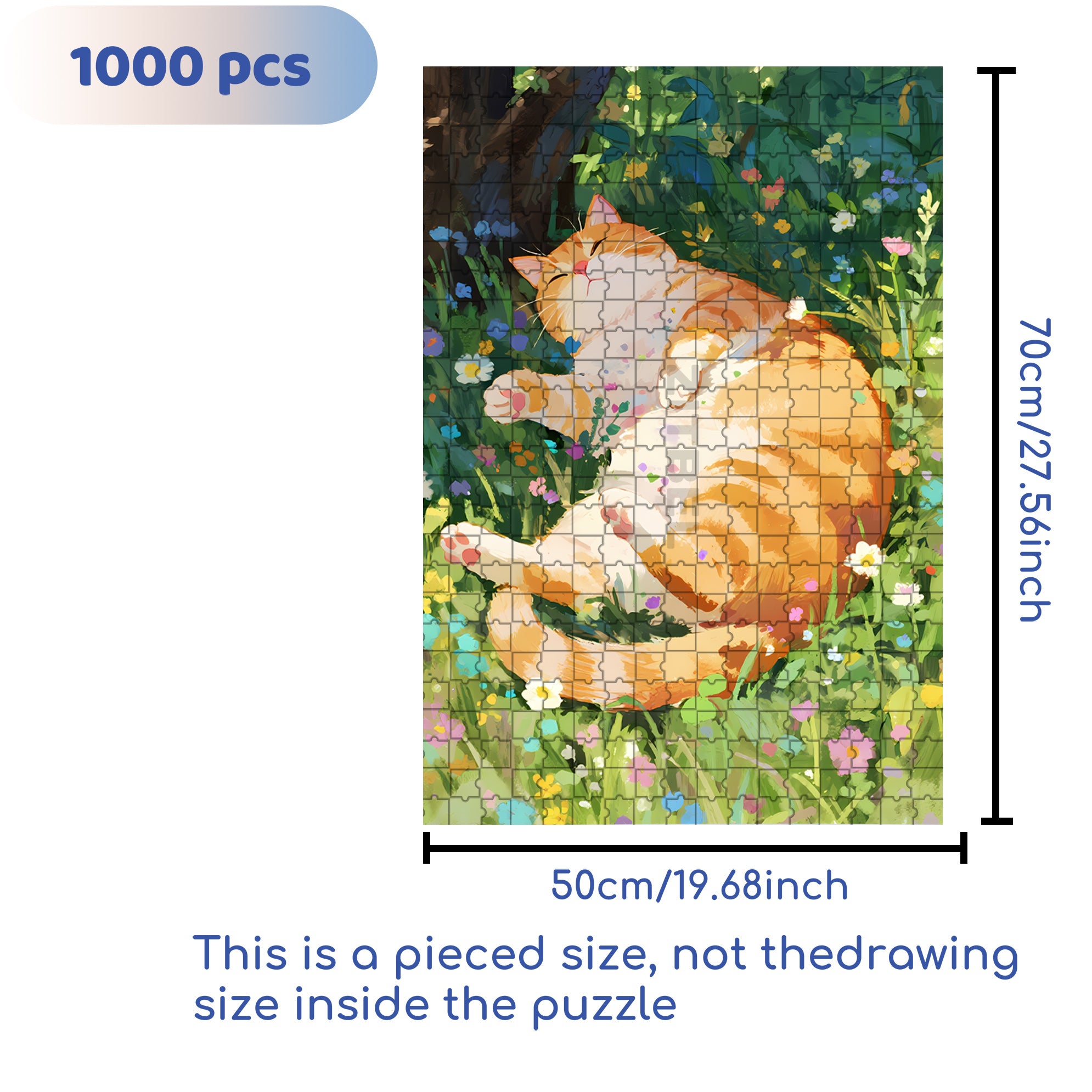 Lazy Orange Cat 500pcs/1000pcs Jigsaw Puzzle, Scratch-Resistant, Interactive Family Game & Brain-Boosting DIY Decor, Perfect for Halloween, Christmas & New Year Gifts, Family Puzzle Game