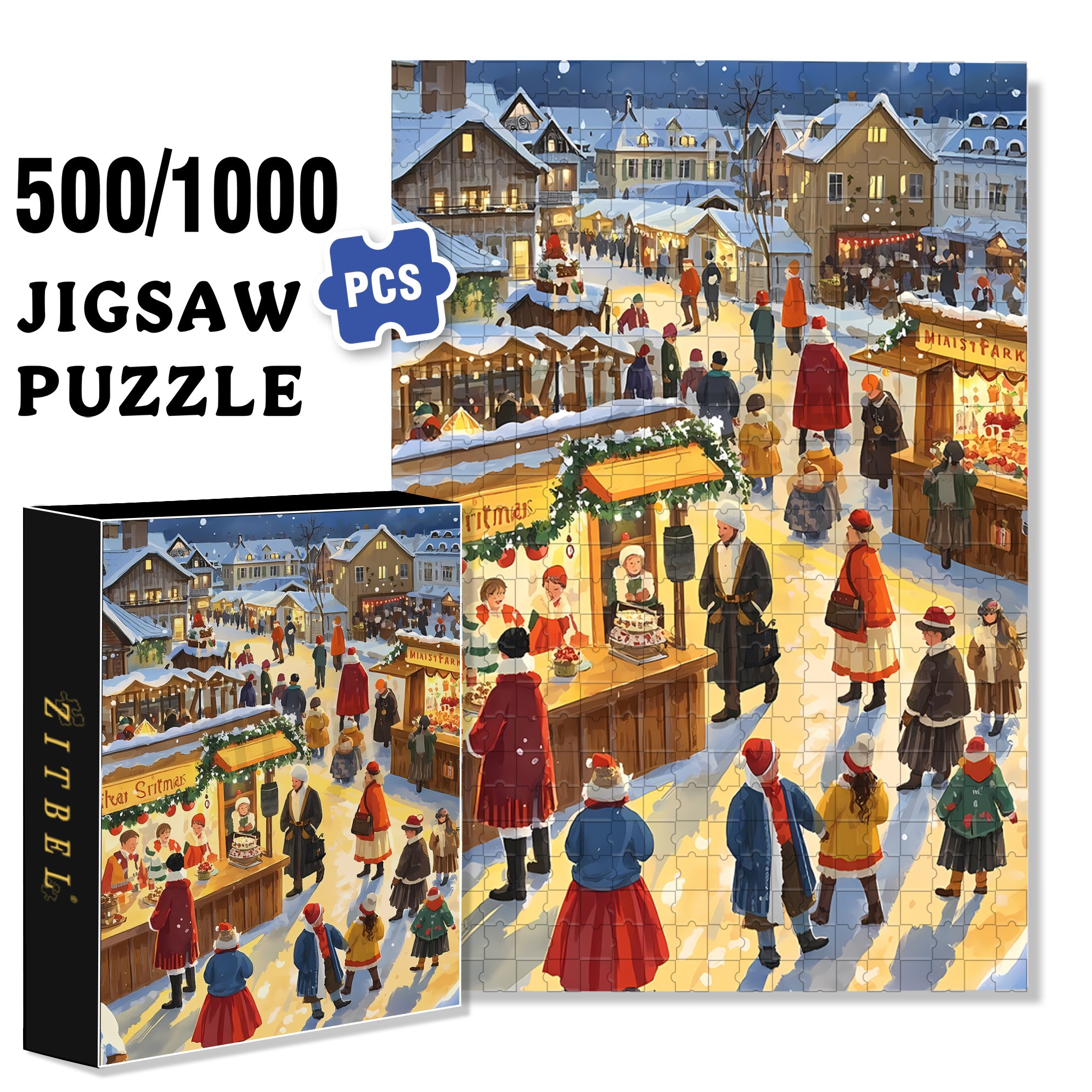 Lively Christmas Eve 500pcs/1000pcs Jigsaw Puzzle, Scratch-Resistant, Interactive Family Game & Brain-Boosting DIY Decor, Perfect for Halloween, Christmas & New Year Gifts, Family Puzzle Game
