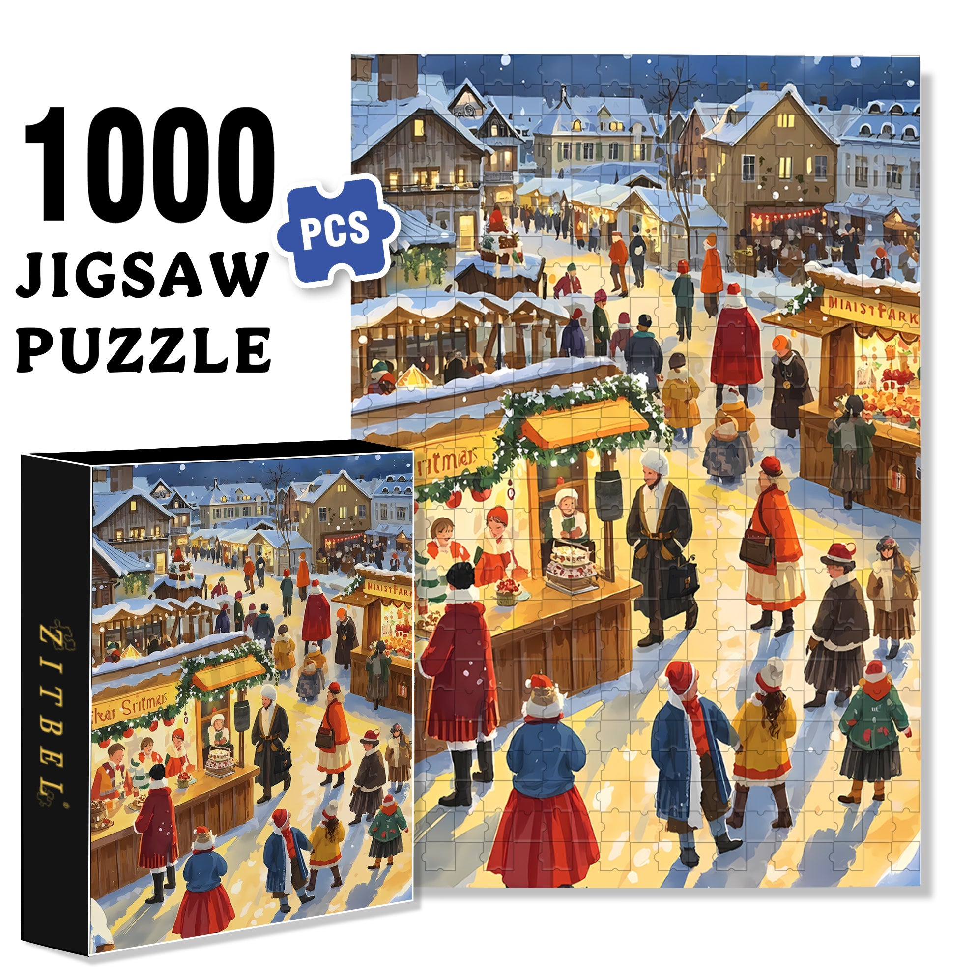 Lively Christmas Eve 500pcs/1000pcs Jigsaw Puzzle, Scratch-Resistant, Interactive Family Game & Brain-Boosting DIY Decor, Perfect for Halloween, Christmas & New Year Gifts, Family Puzzle Game