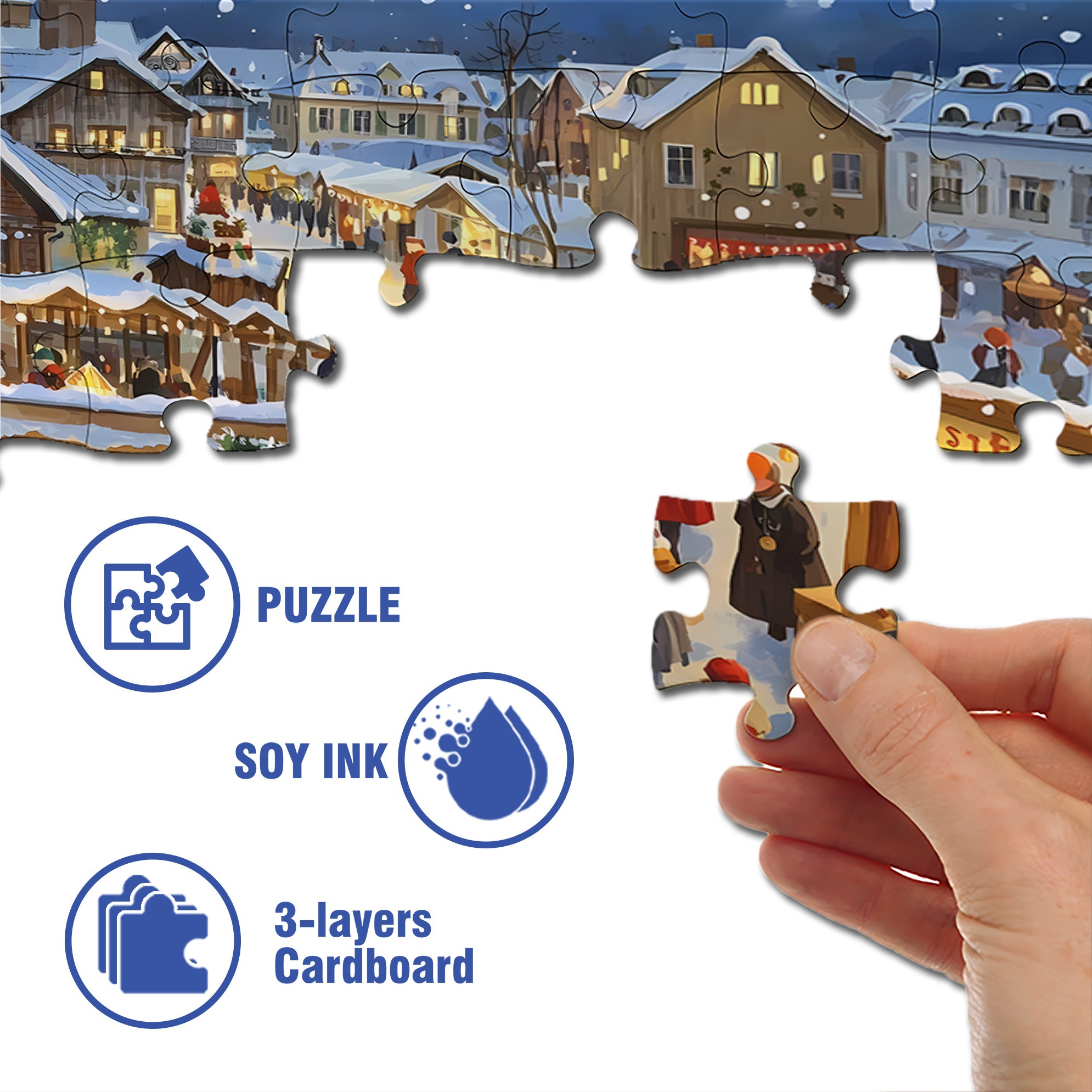 Lively Christmas Eve 500pcs/1000pcs Jigsaw Puzzle, Scratch-Resistant, Interactive Family Game & Brain-Boosting DIY Decor, Perfect for Halloween, Christmas & New Year Gifts, Family Puzzle Game