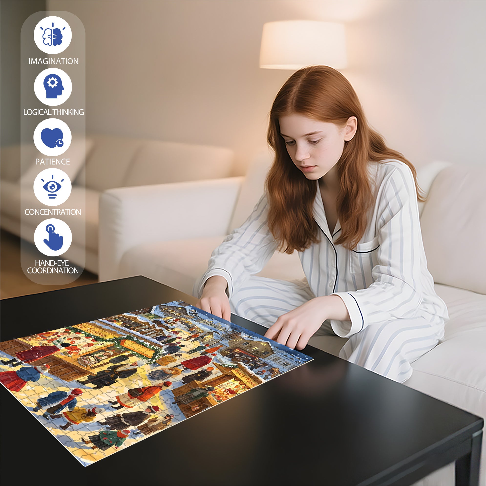 Lively Christmas Eve 500pcs/1000pcs Jigsaw Puzzle, Scratch-Resistant, Interactive Family Game & Brain-Boosting DIY Decor, Perfect for Halloween, Christmas & New Year Gifts, Family Puzzle Game