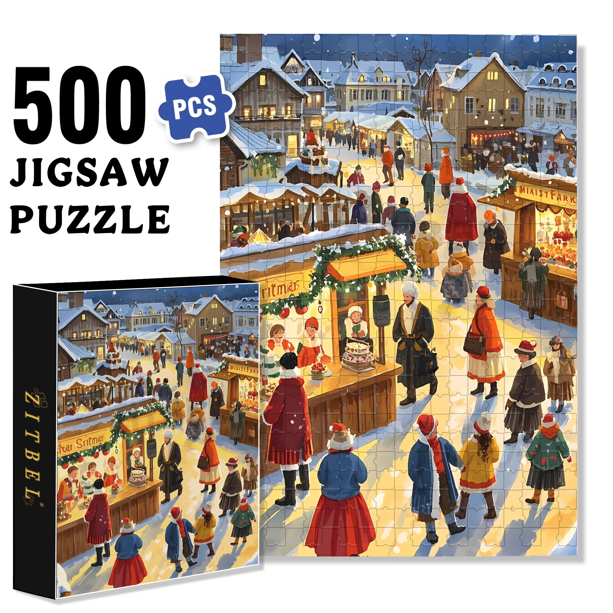 Lively Christmas Eve 500pcs/1000pcs Jigsaw Puzzle, Scratch-Resistant, Interactive Family Game & Brain-Boosting DIY Decor, Perfect for Halloween, Christmas & New Year Gifts, Family Puzzle Game