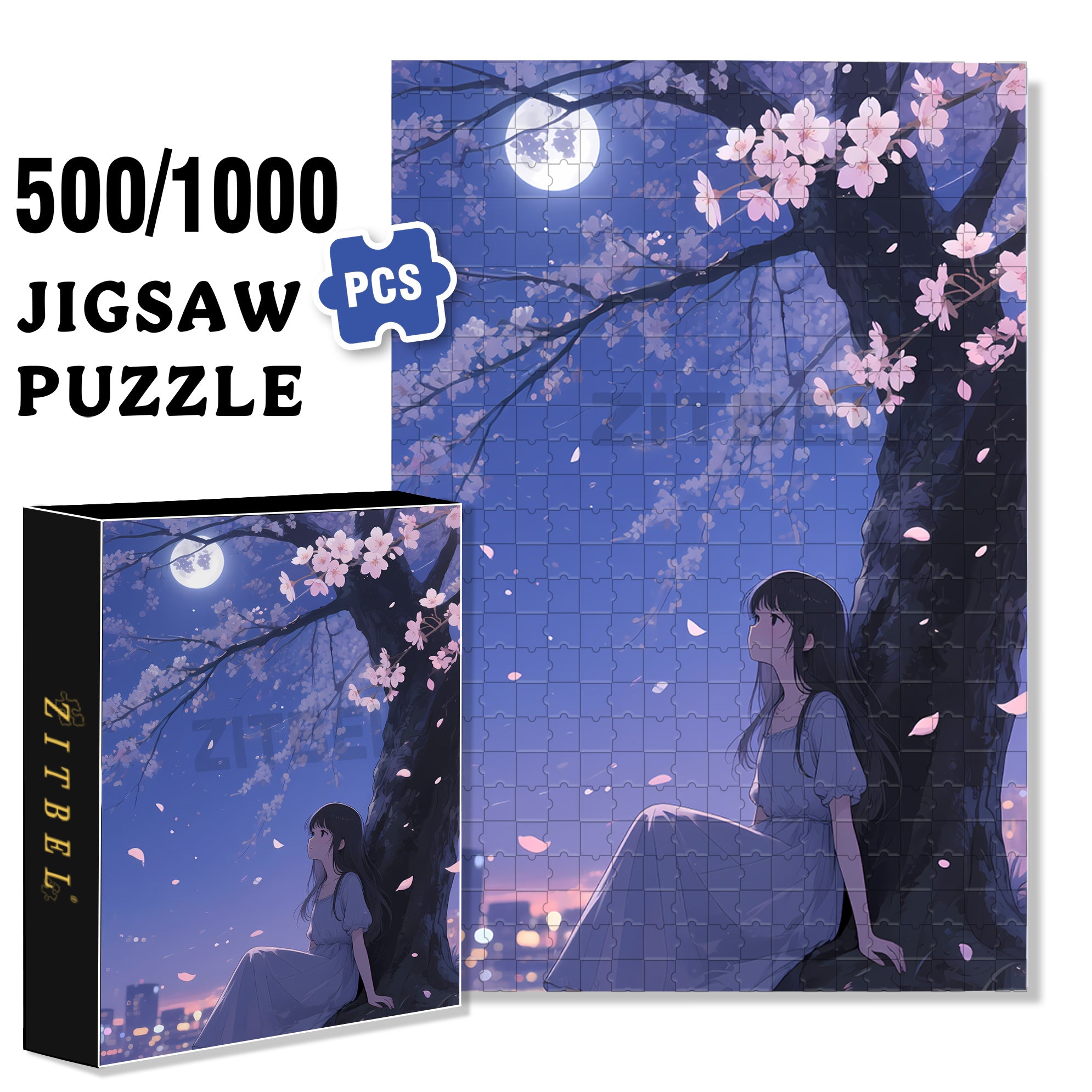 Moonlight Girl 500pcs/1000pcs Jigsaw Puzzle, Scratch-Resistant, Interactive Family Game & Brain-Boosting DIY Decor, Perfect for Halloween, Christmas & New Year Gifts, Family Puzzle Game