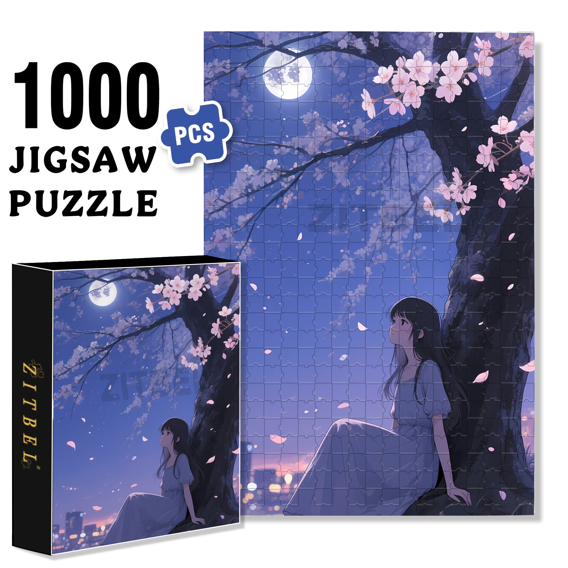 Moonlight Girl 500pcs/1000pcs Jigsaw Puzzle, Scratch-Resistant, Interactive Family Game & Brain-Boosting DIY Decor, Perfect for Halloween, Christmas & New Year Gifts, Family Puzzle Game