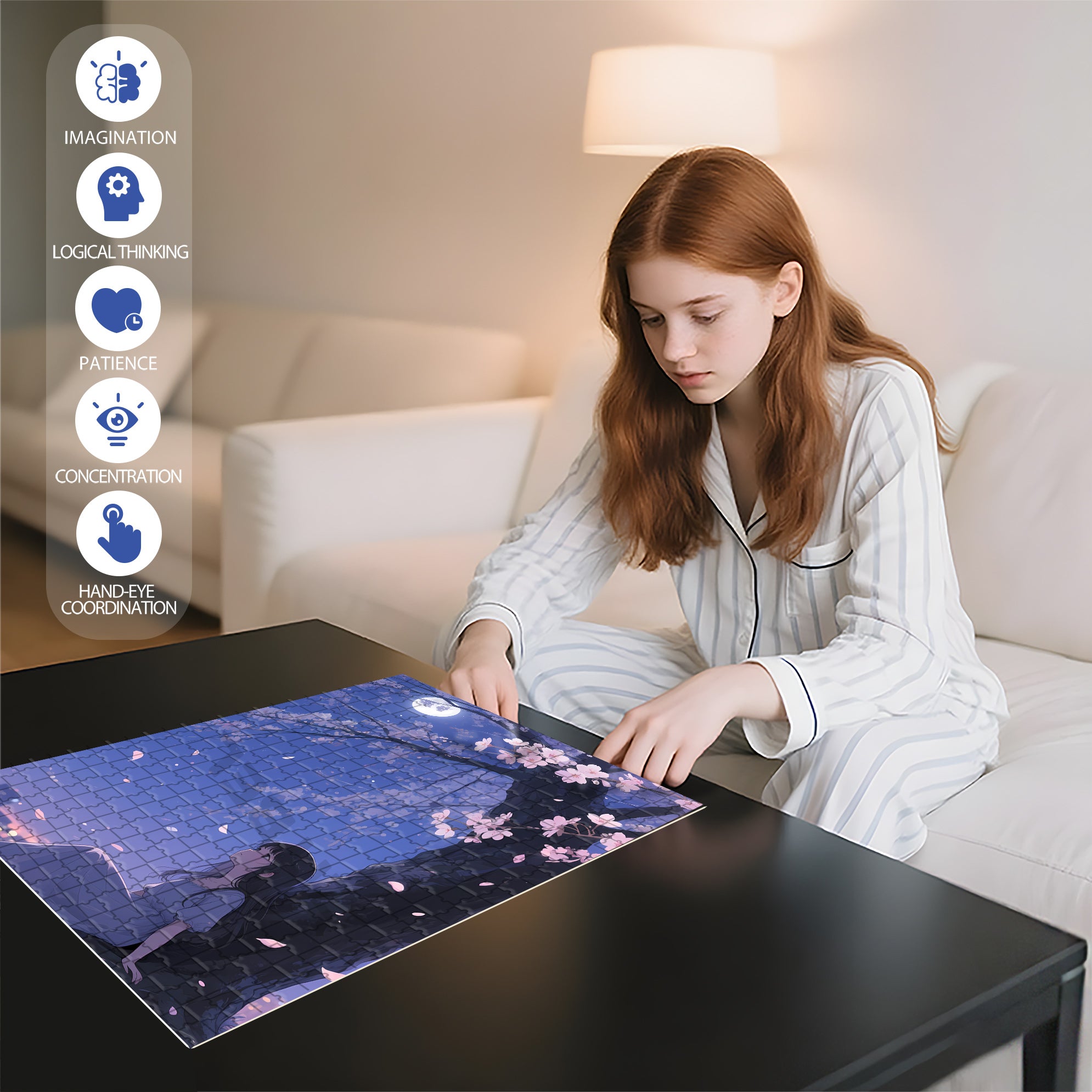 Moonlight Girl 500pcs/1000pcs Jigsaw Puzzle, Scratch-Resistant, Interactive Family Game & Brain-Boosting DIY Decor, Perfect for Halloween, Christmas & New Year Gifts, Family Puzzle Game