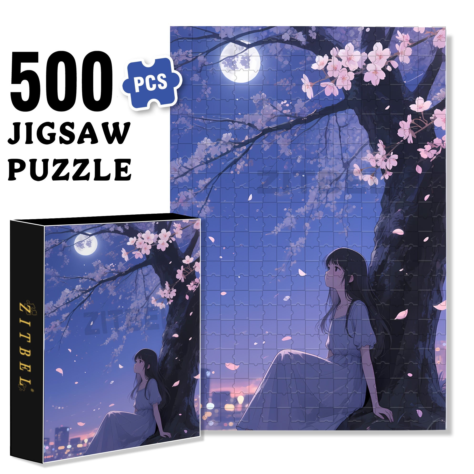 Moonlight Girl 500pcs/1000pcs Jigsaw Puzzle, Scratch-Resistant, Interactive Family Game & Brain-Boosting DIY Decor, Perfect for Halloween, Christmas & New Year Gifts, Family Puzzle Game