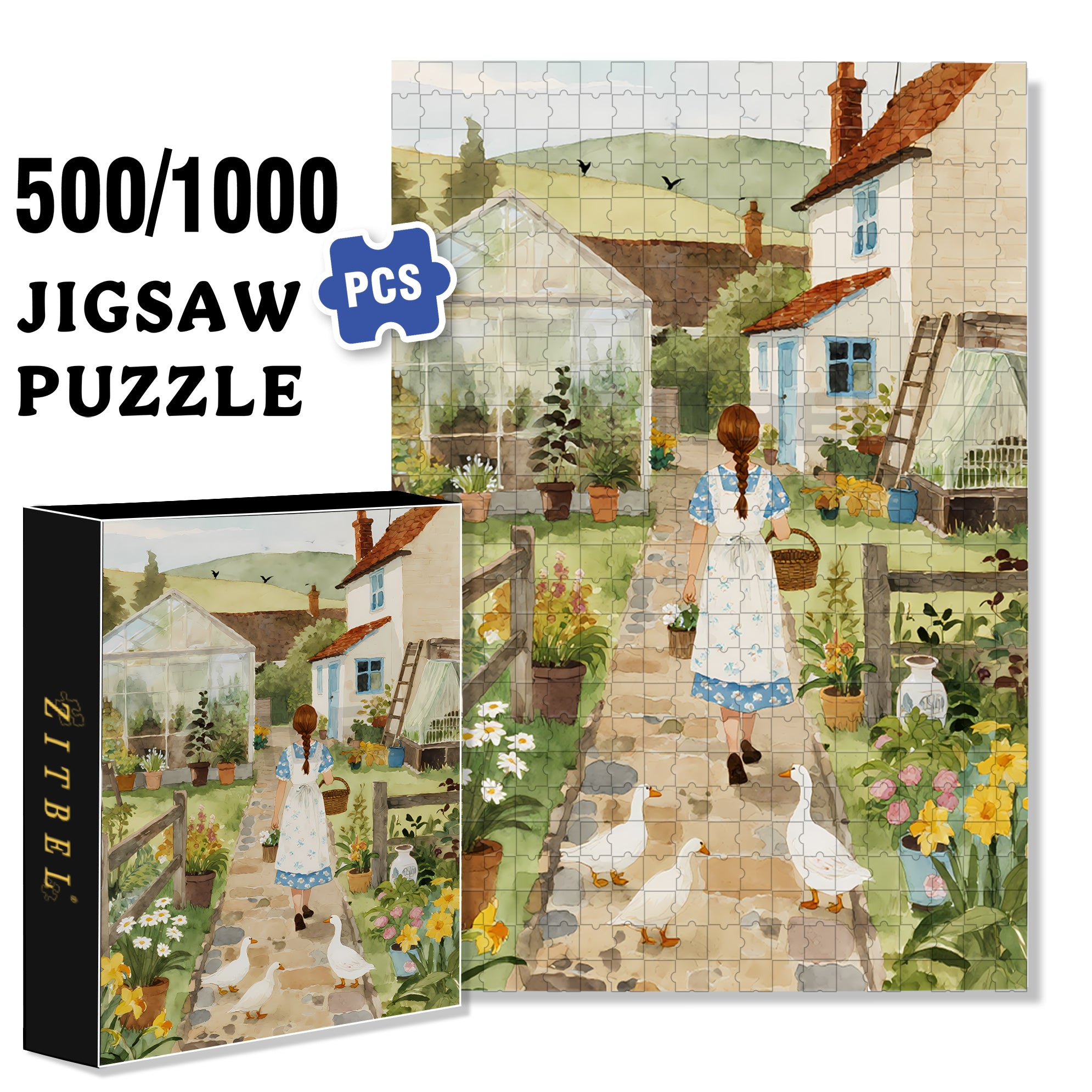 My Garden 500pcs/1000pcs Jigsaw Puzzle, Scratch-Resistant, Interactive Family Game & Brain-Boosting DIY Decor, Perfect for Halloween, Christmas & New Year Gifts, Family Puzzle Game