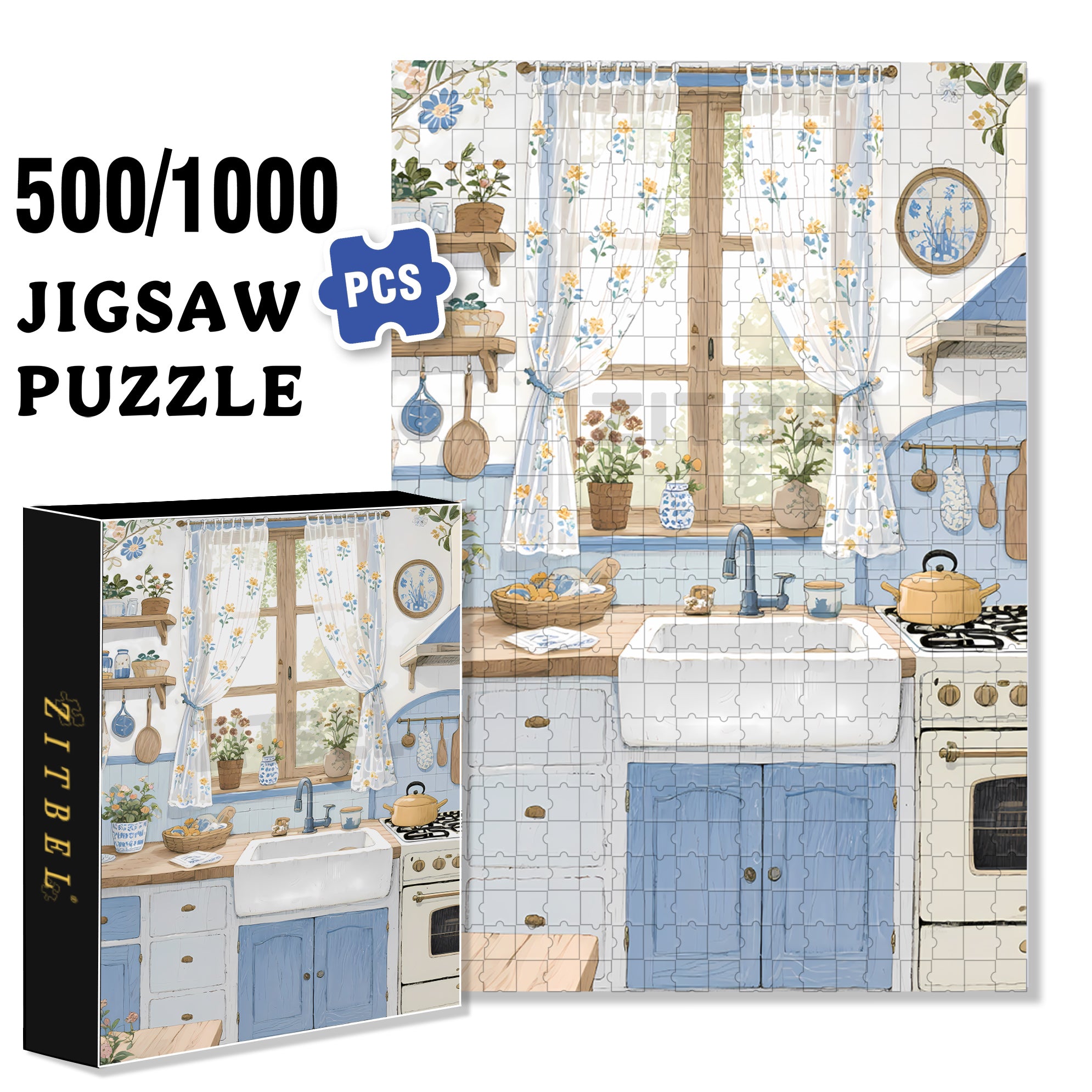 My Kitchen 500pcs/1000pcs Jigsaw Puzzle, Scratch-Resistant, Interactive Family Game & Brain-Boosting DIY Decor, Perfect for Halloween, Christmas & New Year Gifts, Family Puzzle Game