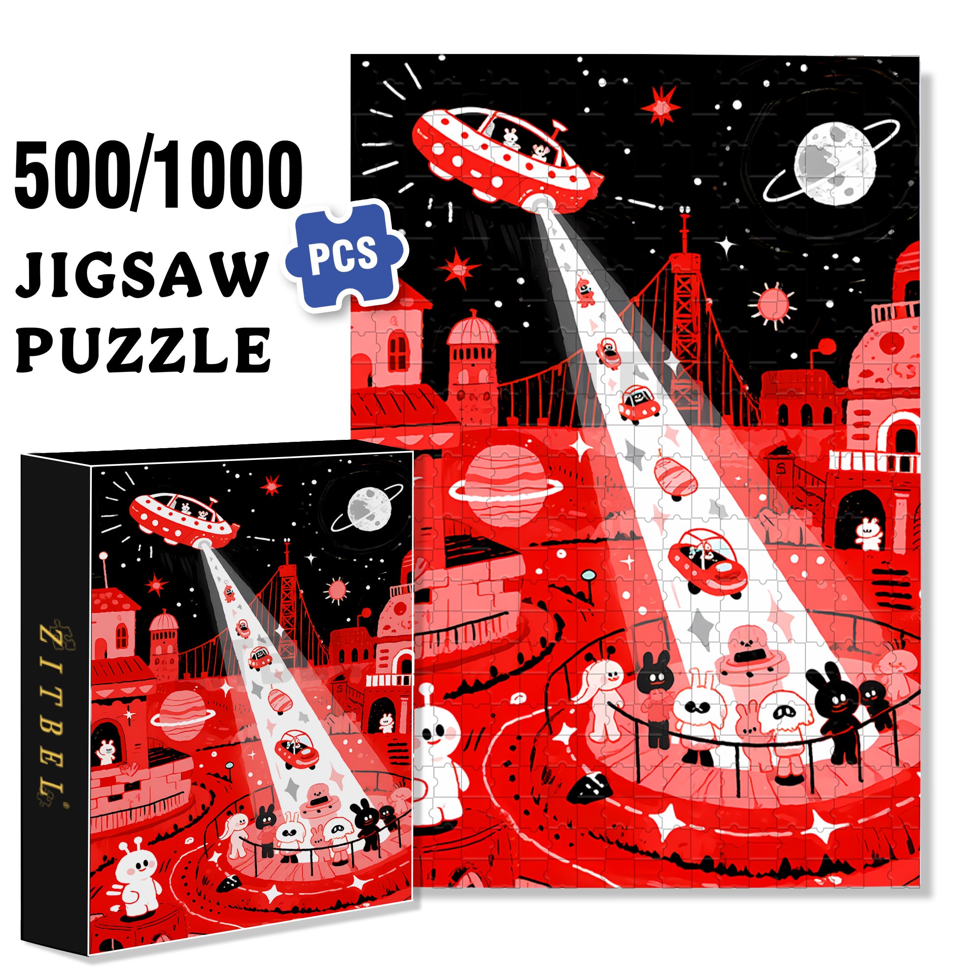 Outer Space1 500pcs/1000pcs Jigsaw Puzzle, Scratch-Resistant, Interactive Family Game & Brain-Boosting DIY Decor, Perfect for Halloween, Christmas & New Year Gifts, Family Puzzle Game