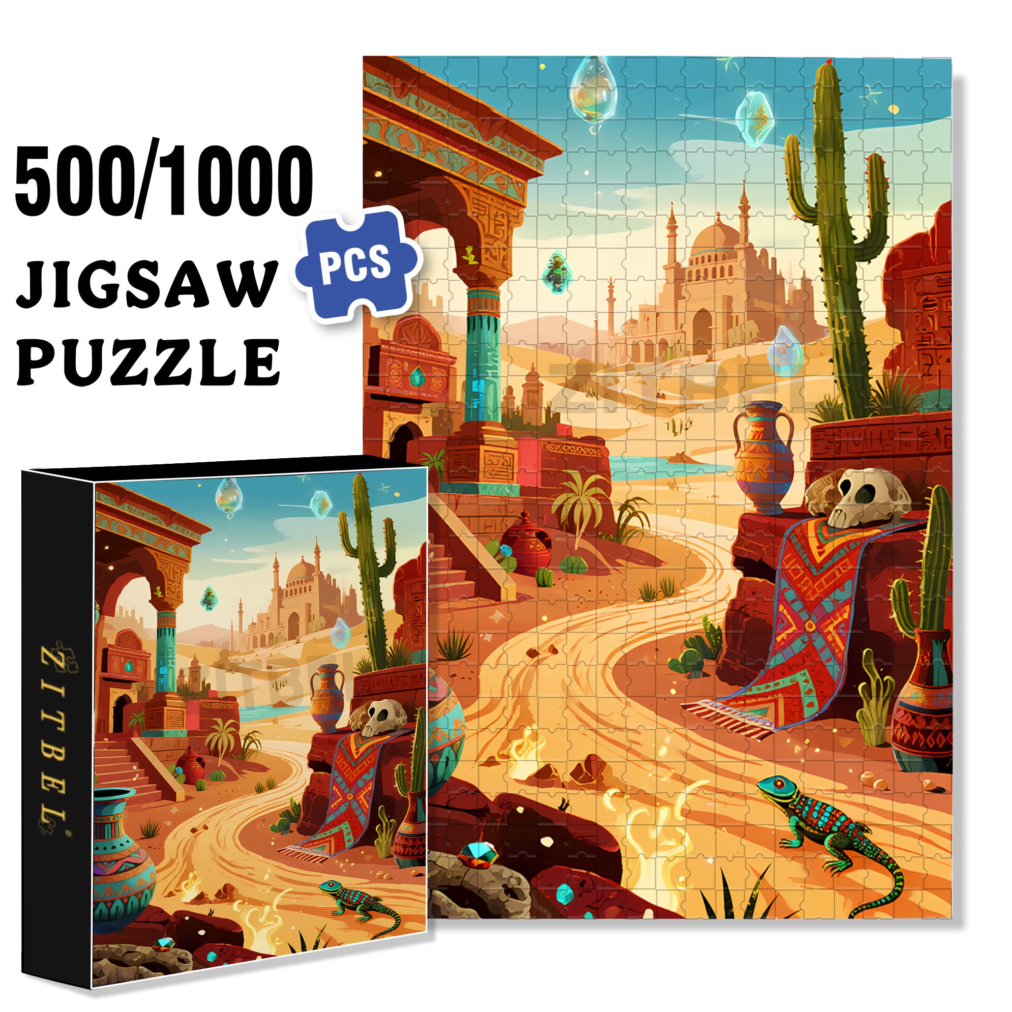 Palace In The Desert 500pcs/1000pcs Jigsaw Puzzle, Scratch-Resistant, Interactive Family Game & Brain-Boosting DIY Decor, Perfect for Halloween, Christmas & New Year Gifts, Family Puzzle Game