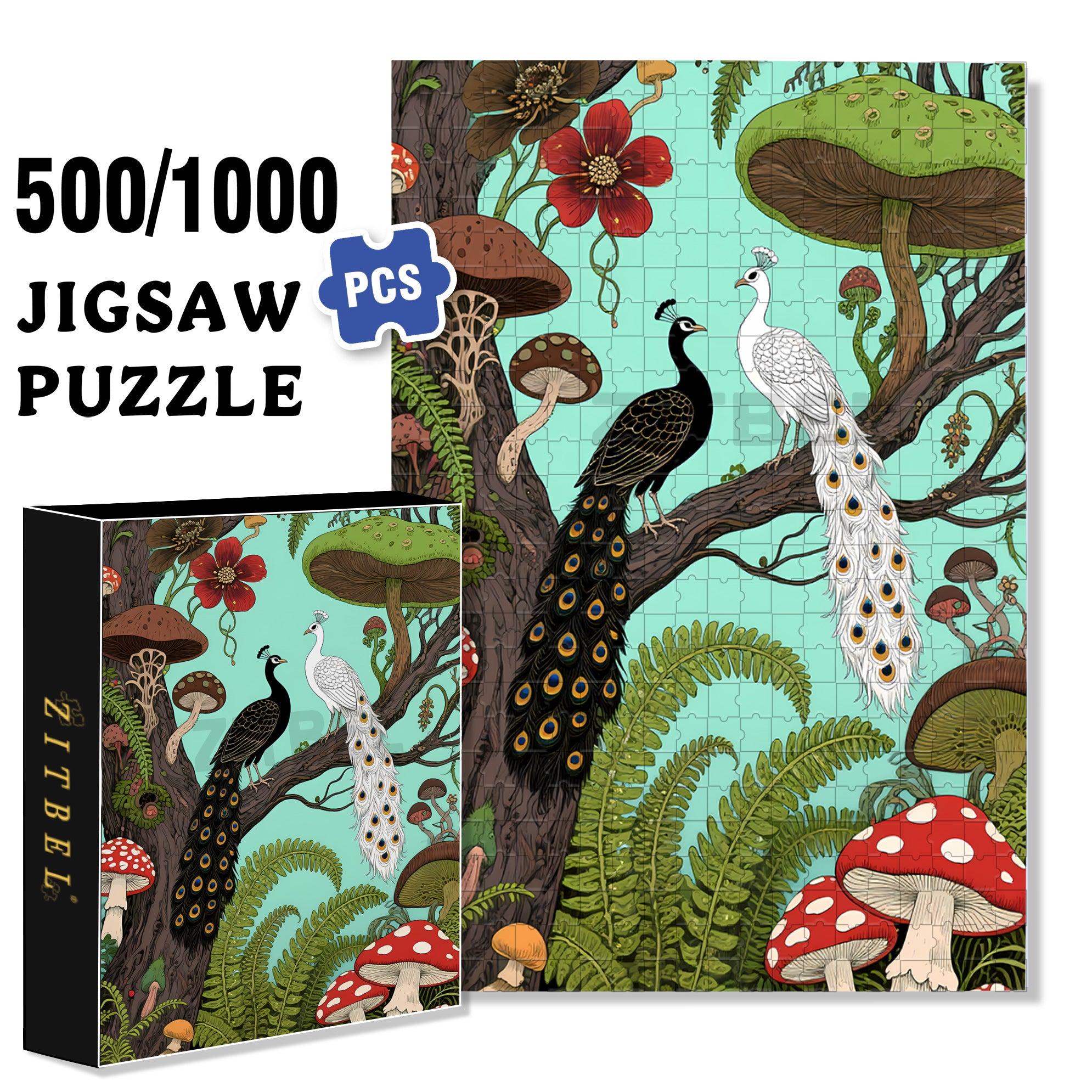 Peacock 500pcs/1000pcs Jigsaw Puzzle, Scratch-Resistant, Interactive Family Game & Brain-Boosting DIY Decor, Perfect for Halloween, Christmas & New Year Gifts, Family Puzzle Game
