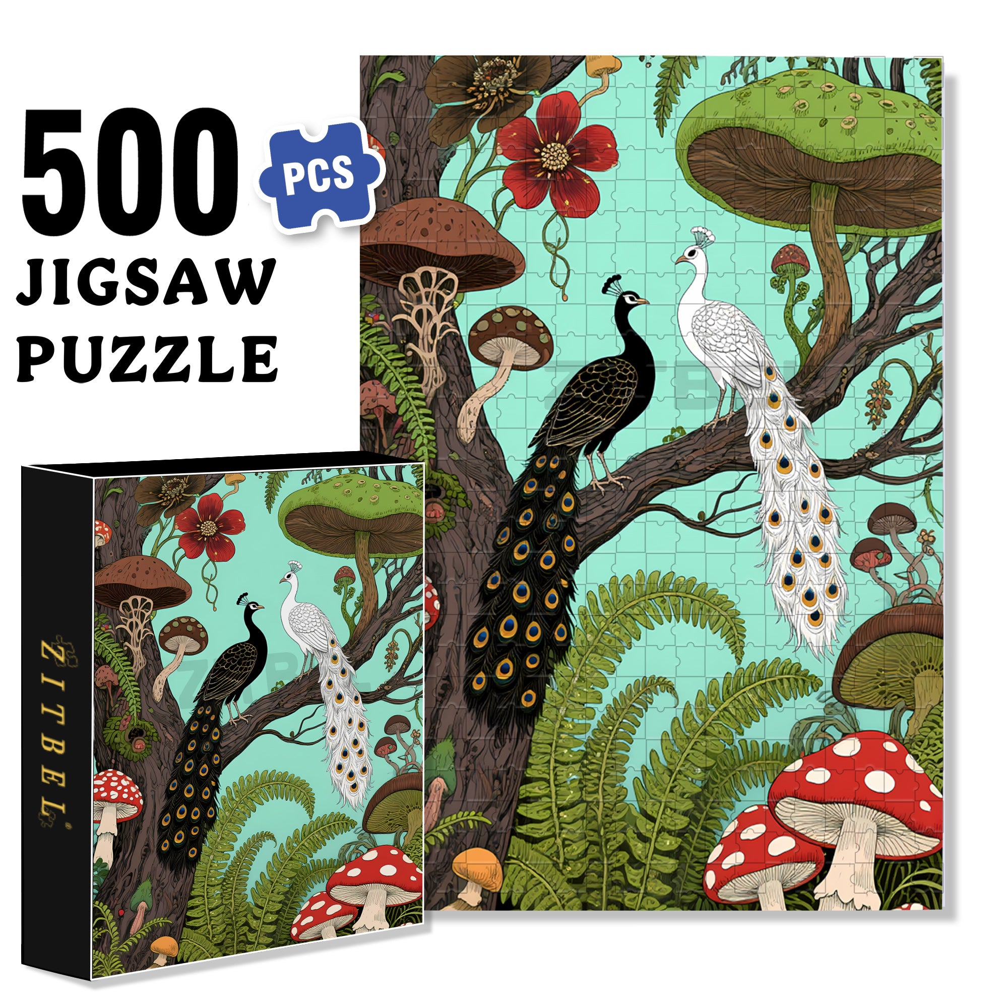 Peacock 500pcs/1000pcs Jigsaw Puzzle, Scratch-Resistant, Interactive Family Game & Brain-Boosting DIY Decor, Perfect for Halloween, Christmas & New Year Gifts, Family Puzzle Game