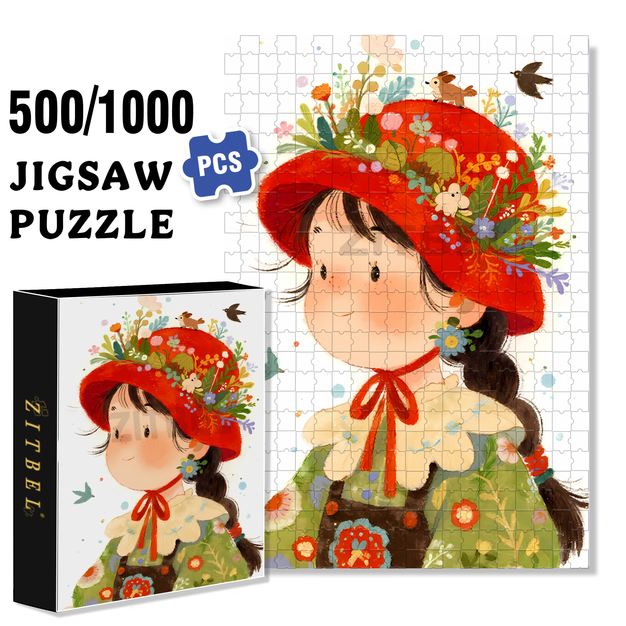 Red Felt Hat 500pcs/1000pcs Jigsaw Puzzle, Scratch-Resistant, Interactive Family Game & Brain-Boosting DIY Decor, Perfect for Halloween, Christmas & New Year Gifts, Family Puzzle Game