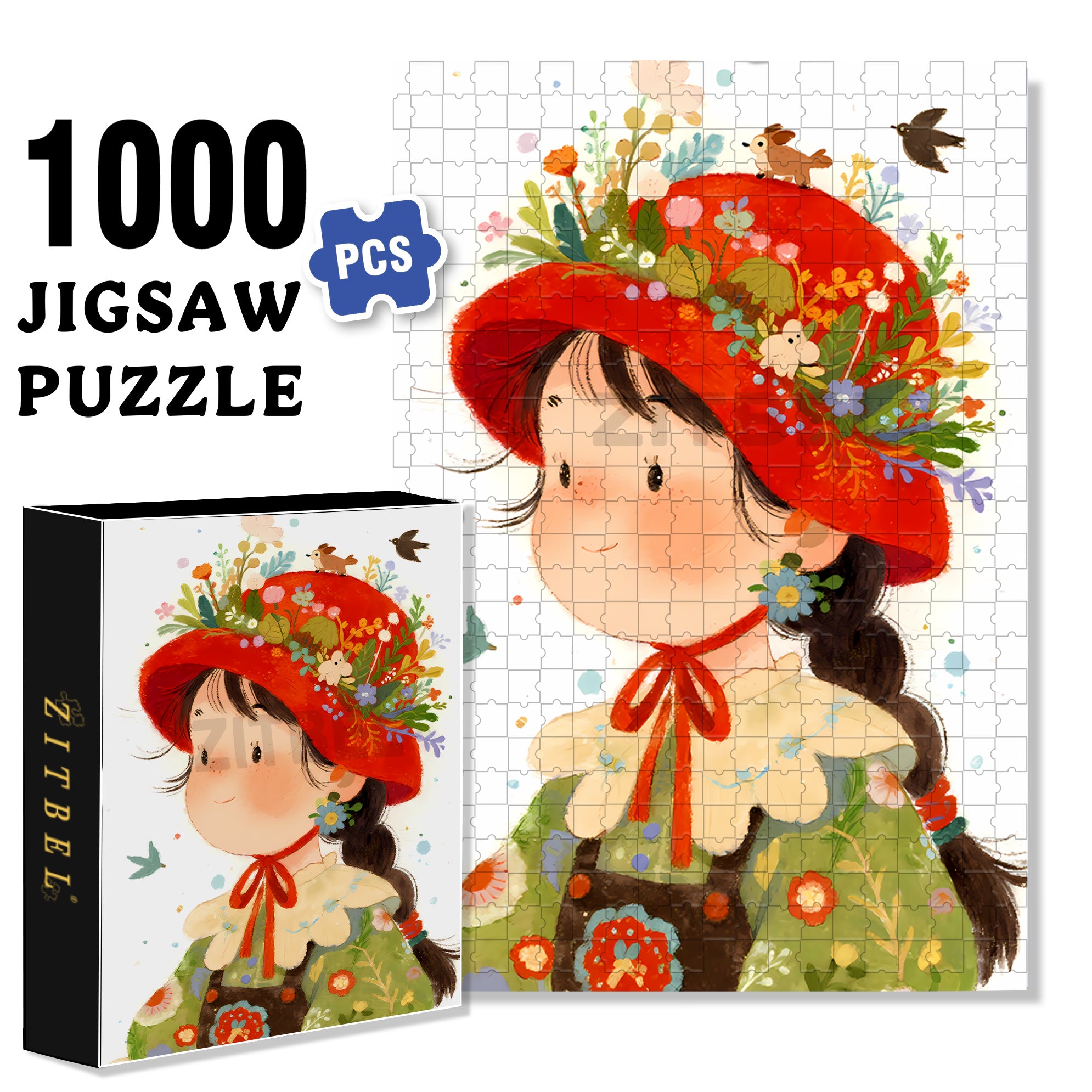 Red Felt Hat 500pcs/1000pcs Jigsaw Puzzle, Scratch-Resistant, Interactive Family Game & Brain-Boosting DIY Decor, Perfect for Halloween, Christmas & New Year Gifts, Family Puzzle Game
