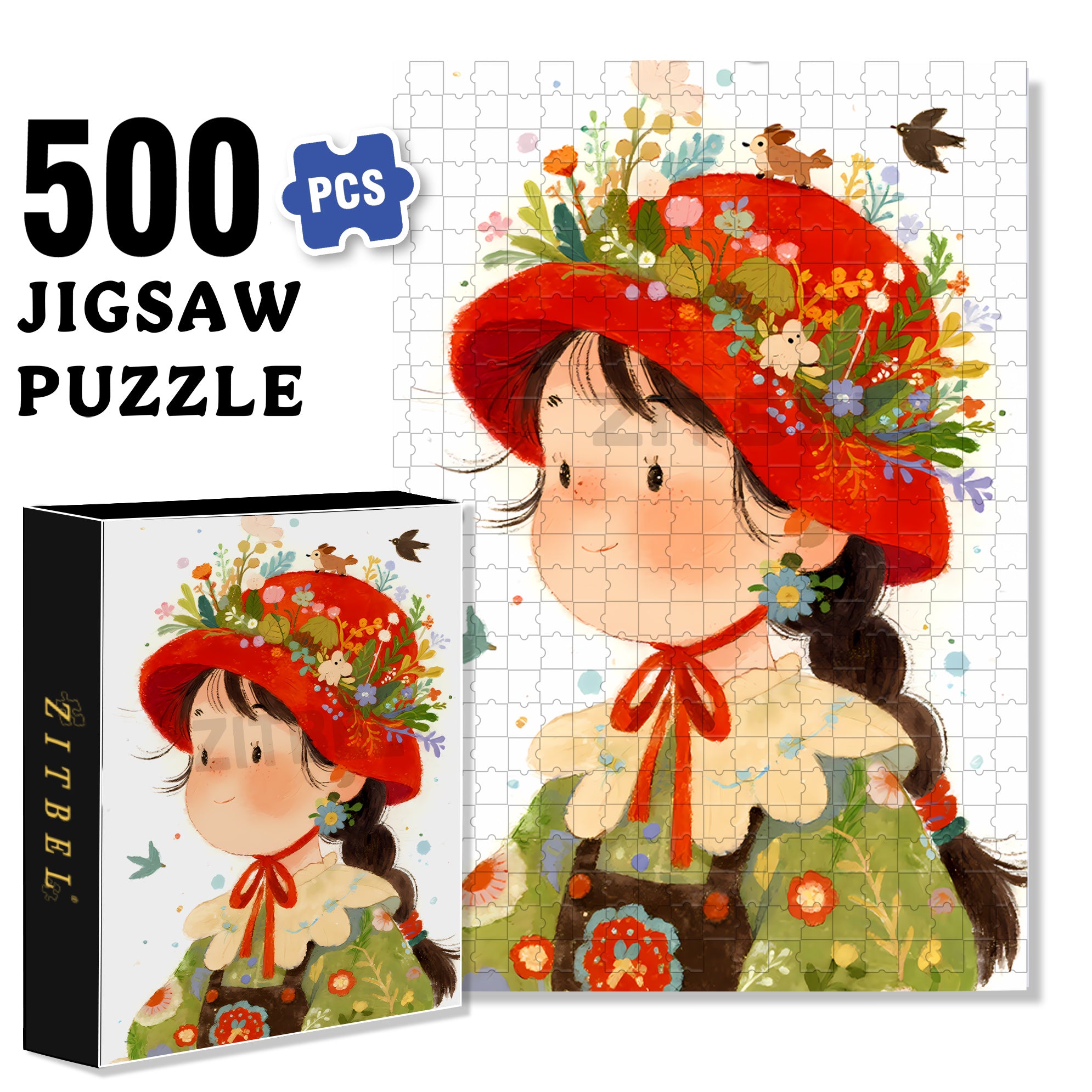 Red Felt Hat 500pcs/1000pcs Jigsaw Puzzle, Scratch-Resistant, Interactive Family Game & Brain-Boosting DIY Decor, Perfect for Halloween, Christmas & New Year Gifts, Family Puzzle Game