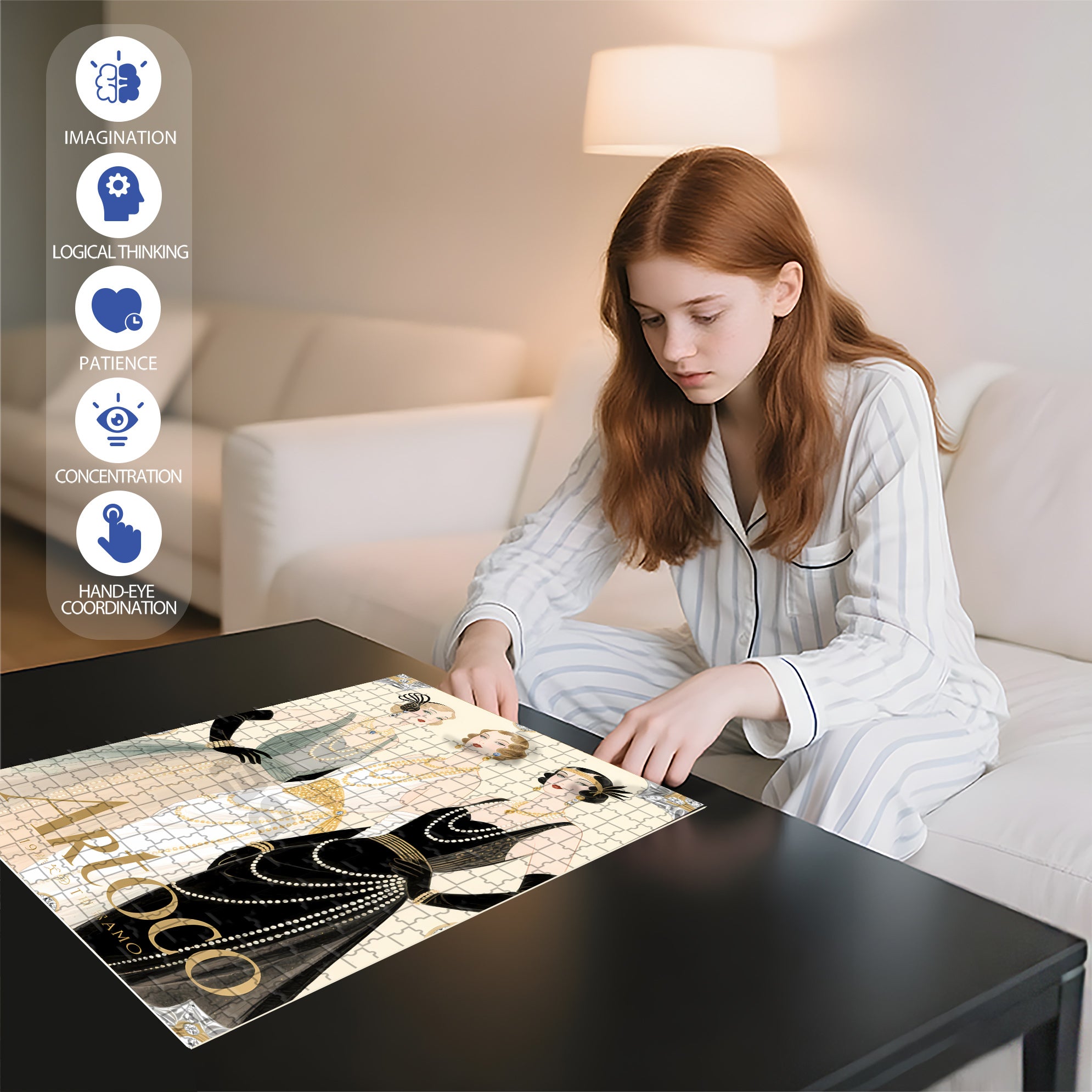 Retro Girl 500pcs/1000pcs Jigsaw Puzzle, Scratch-Resistant, Interactive Family Game & Brain-Boosting DIY Decor, Perfect for Halloween, Christmas & New Year Gifts, Family Puzzle Game