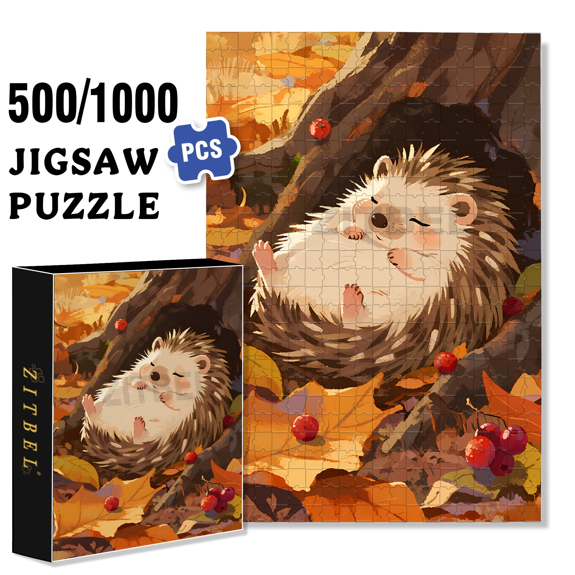 Sleeping Hedgehog 500pcs/1000pcs Jigsaw Puzzle, Scratch-Resistant, Interactive Family Game & Brain-Boosting DIY Decor, Perfect for Halloween, Christmas & New Year Gifts, Family Puzzle Game