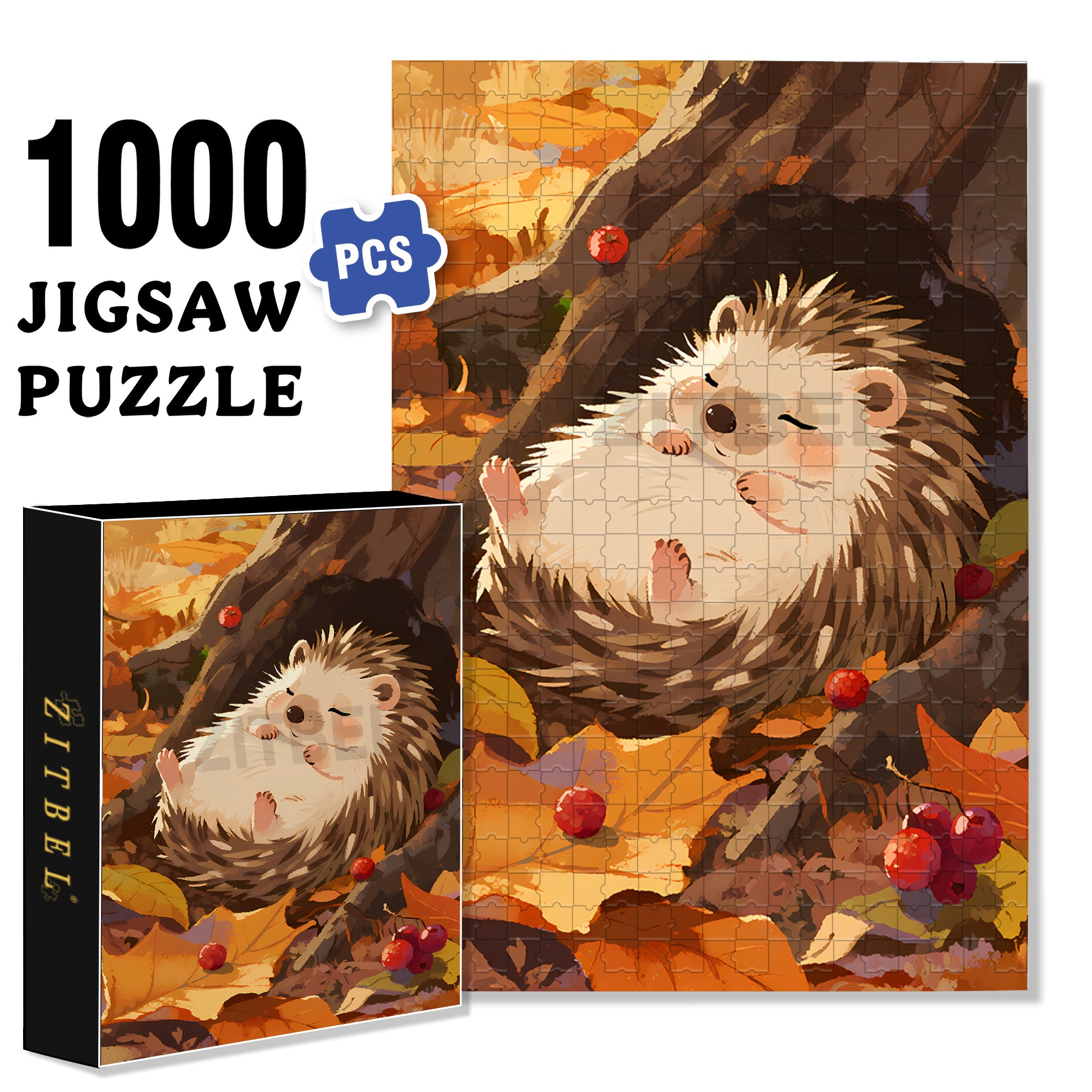 Sleeping Hedgehog 500pcs/1000pcs Jigsaw Puzzle, Scratch-Resistant, Interactive Family Game & Brain-Boosting DIY Decor, Perfect for Halloween, Christmas & New Year Gifts, Family Puzzle Game