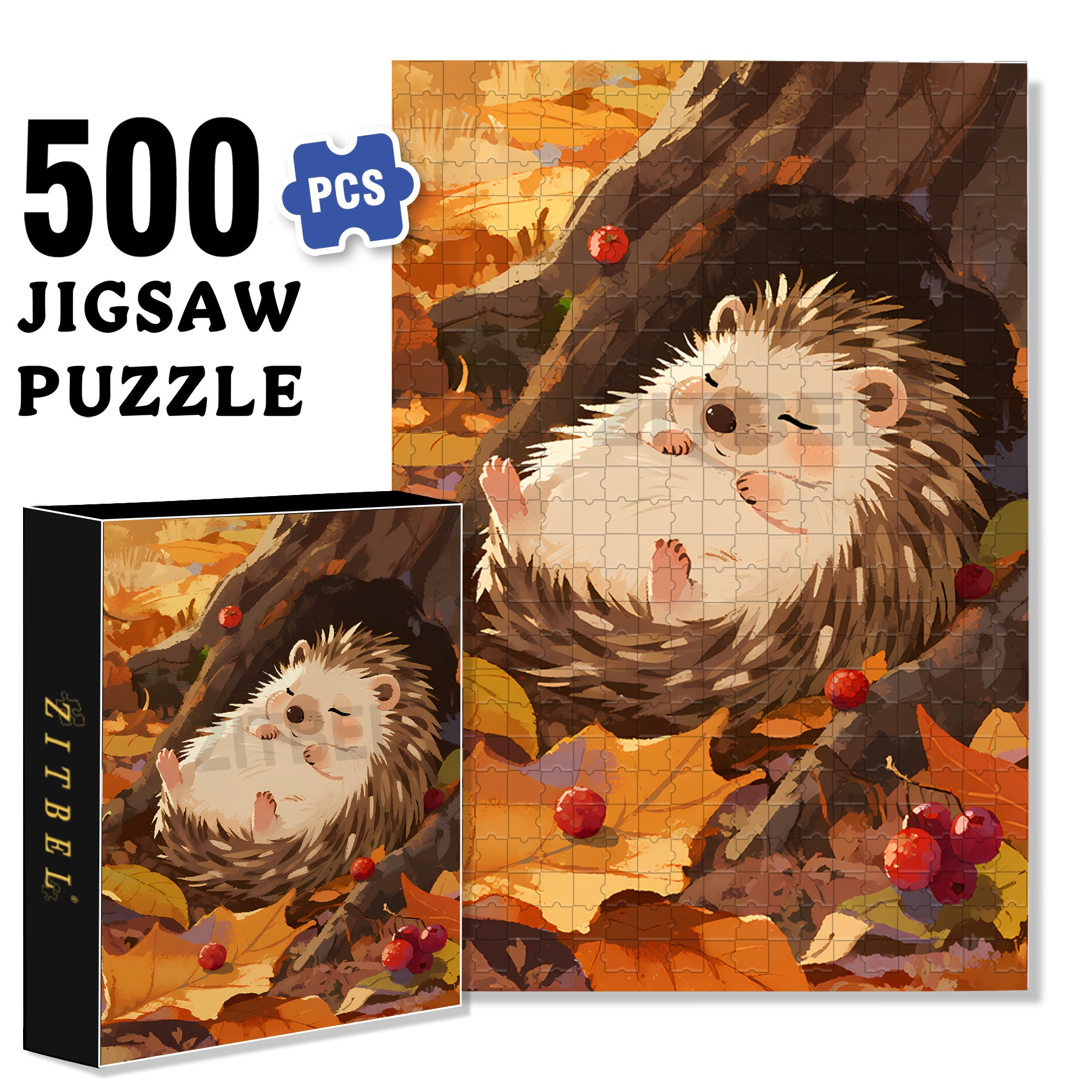 Sleeping Hedgehog 500pcs/1000pcs Jigsaw Puzzle, Scratch-Resistant, Interactive Family Game & Brain-Boosting DIY Decor, Perfect for Halloween, Christmas & New Year Gifts, Family Puzzle Game