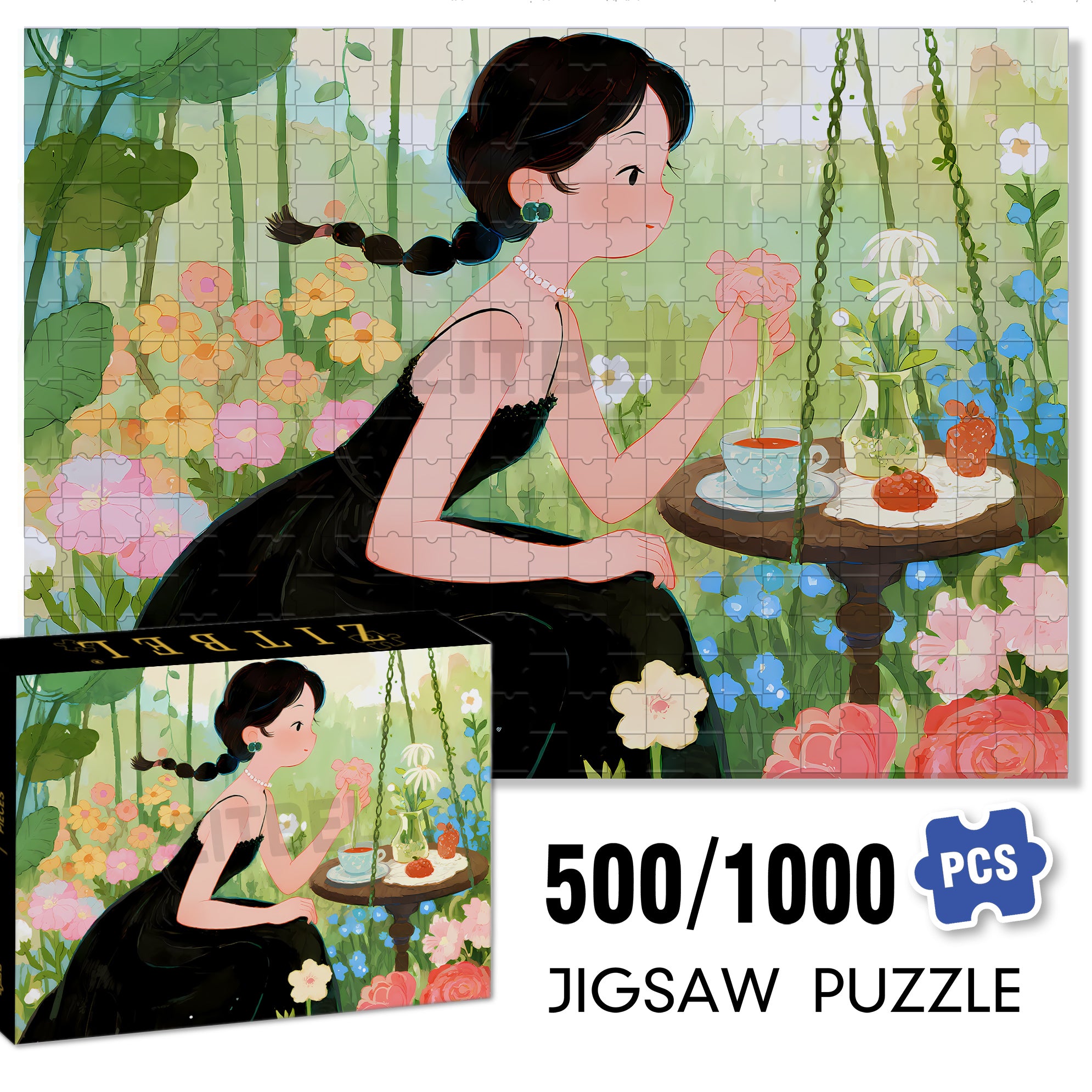 Teatime 500pcs/1000pcs Jigsaw Puzzle, Scratch-Resistant, Interactive Family Game & Brain-Boosting DIY Decor, Perfect for Halloween, Christmas & New Year Gifts, Family Puzzle Game