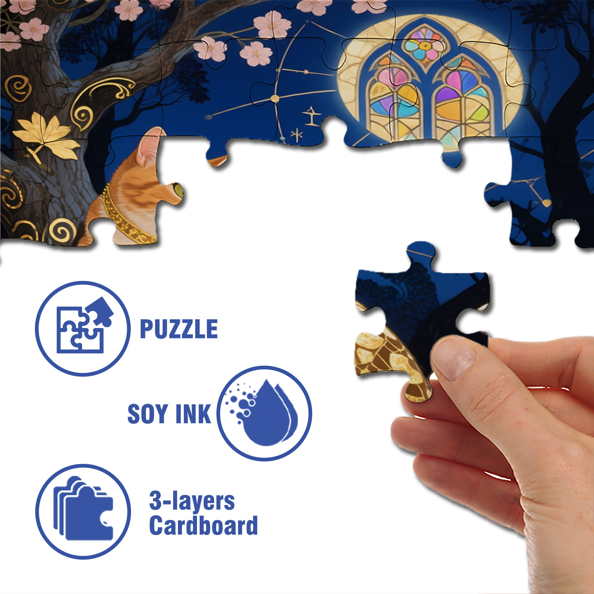 The Cat Under The Moonlight 500pcs/1000pcs Jigsaw Puzzle, Scratch-Resistant, Interactive Family Game & Brain-Boosting DIY Decor, Perfect for Halloween, Christmas & New Year Gifts, Family Puzzle Game