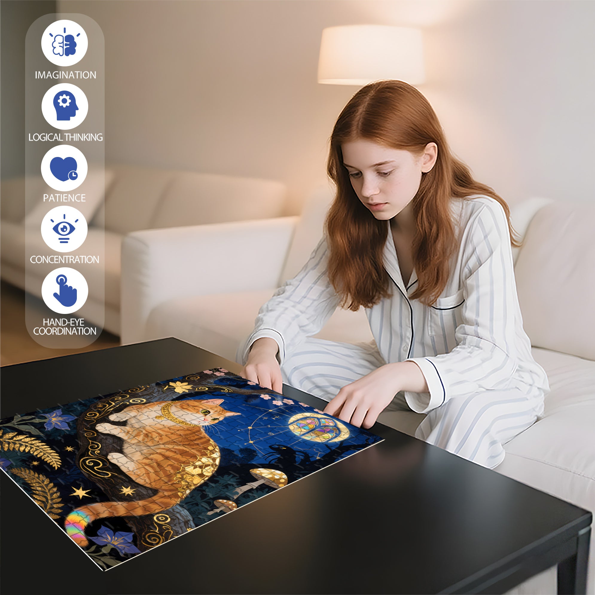 The Cat Under The Moonlight 500pcs/1000pcs Jigsaw Puzzle, Scratch-Resistant, Interactive Family Game & Brain-Boosting DIY Decor, Perfect for Halloween, Christmas & New Year Gifts, Family Puzzle Game