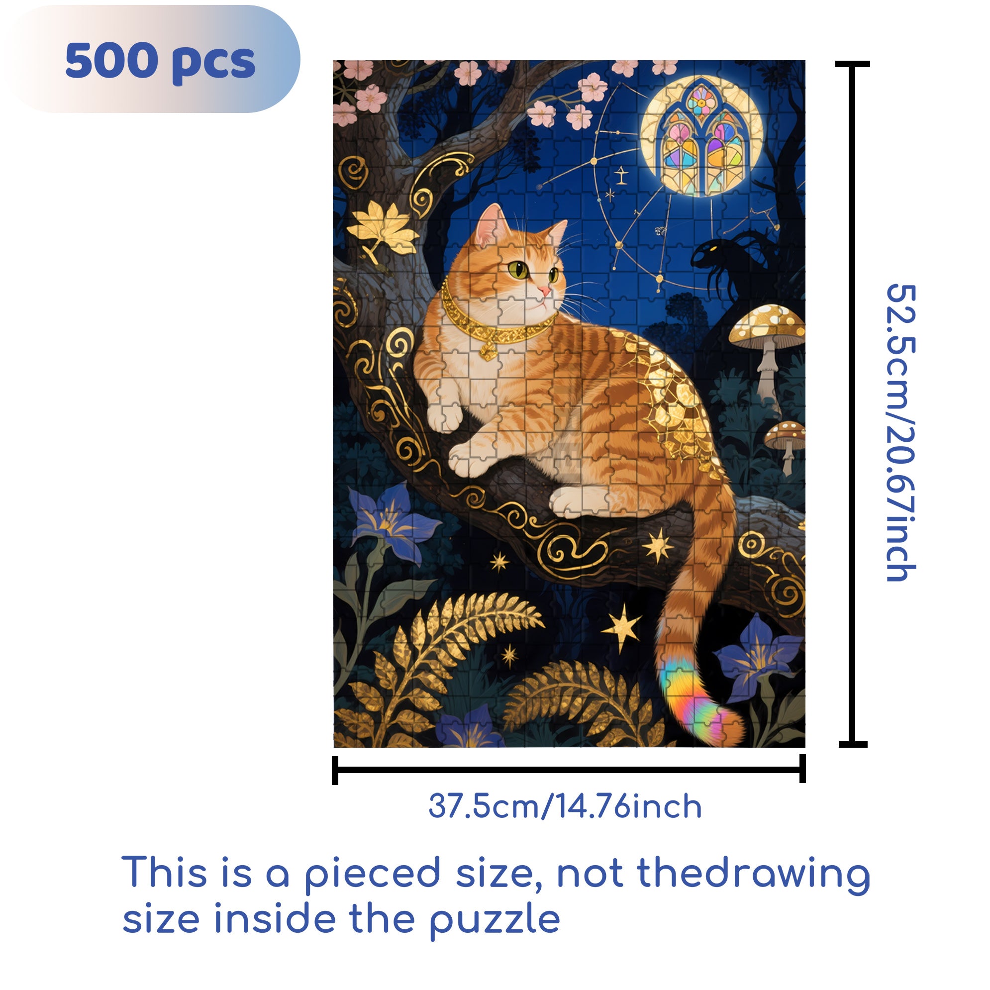 The Cat Under The Moonlight 500pcs/1000pcs Jigsaw Puzzle, Scratch-Resistant, Interactive Family Game & Brain-Boosting DIY Decor, Perfect for Halloween, Christmas & New Year Gifts, Family Puzzle Game