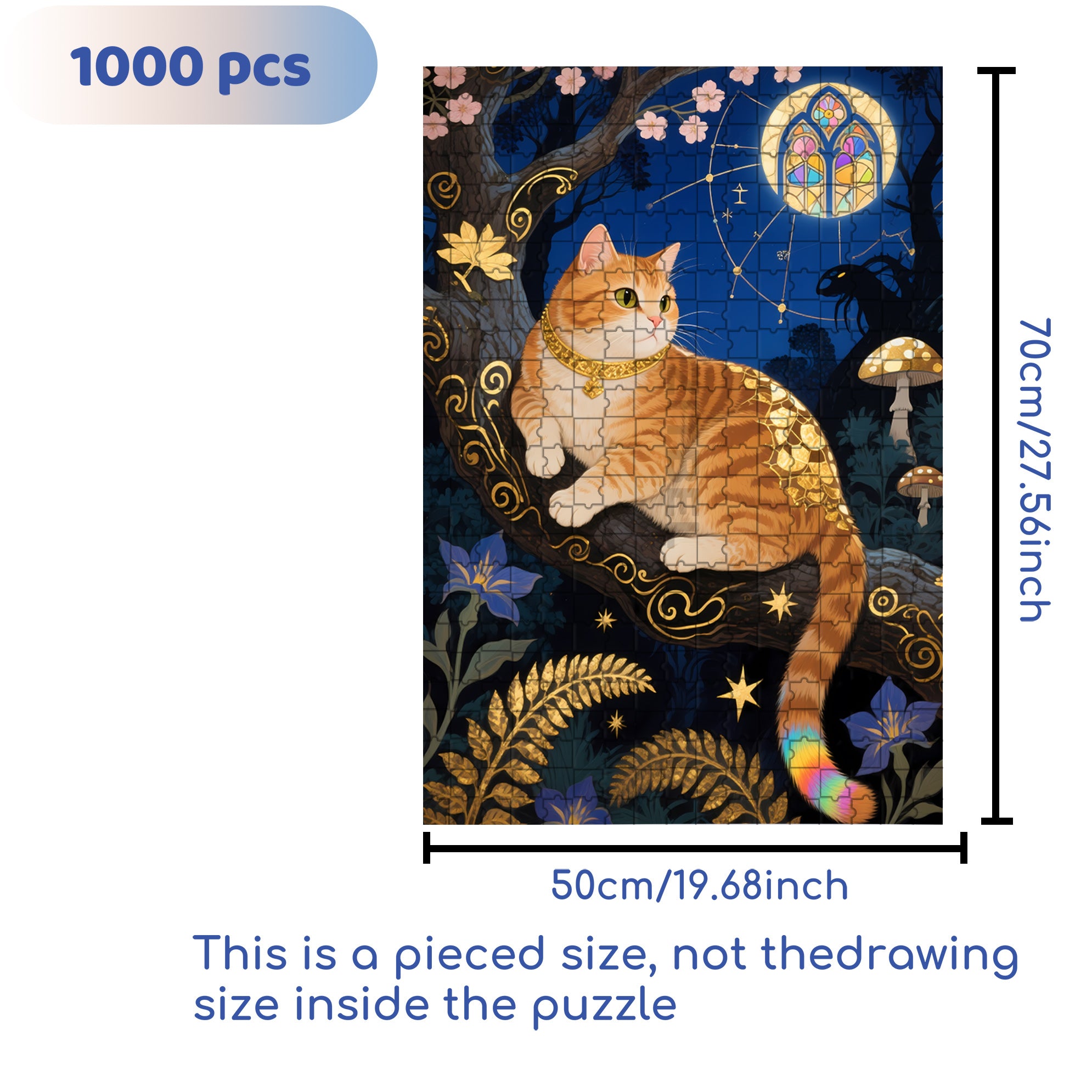 The Cat Under The Moonlight 500pcs/1000pcs Jigsaw Puzzle, Scratch-Resistant, Interactive Family Game & Brain-Boosting DIY Decor, Perfect for Halloween, Christmas & New Year Gifts, Family Puzzle Game