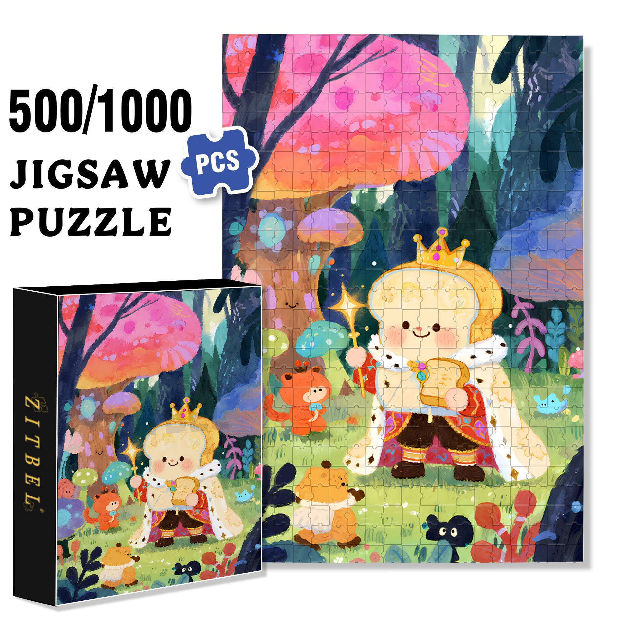 Toast King 500pcs/1000pcs Jigsaw Puzzle, Scratch-Resistant, Interactive Family Game & Brain-Boosting DIY Decor, Perfect for Halloween, Christmas & New Year Gifts, Family Puzzle Game