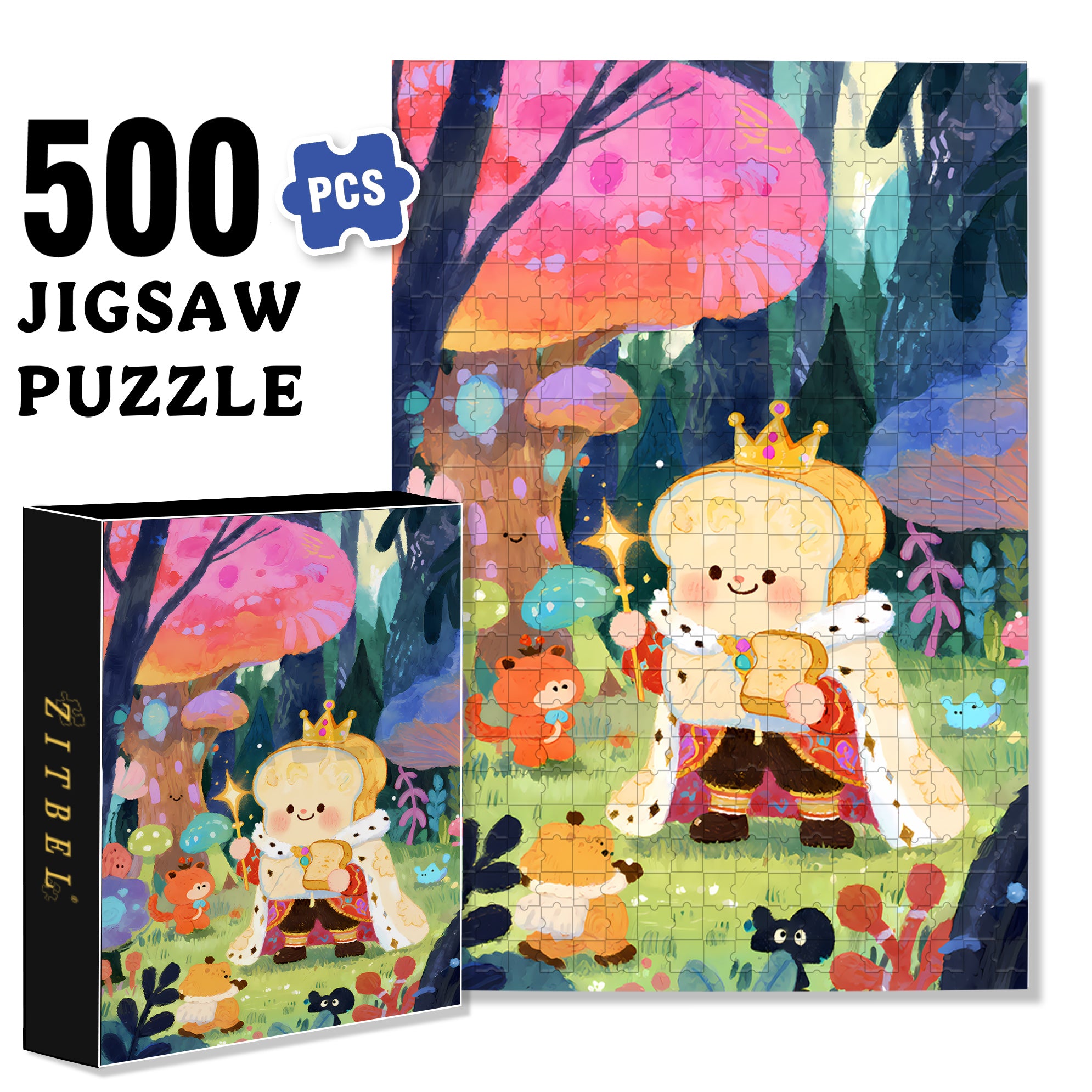 Toast King 500pcs/1000pcs Jigsaw Puzzle, Scratch-Resistant, Interactive Family Game & Brain-Boosting DIY Decor, Perfect for Halloween, Christmas & New Year Gifts, Family Puzzle Game